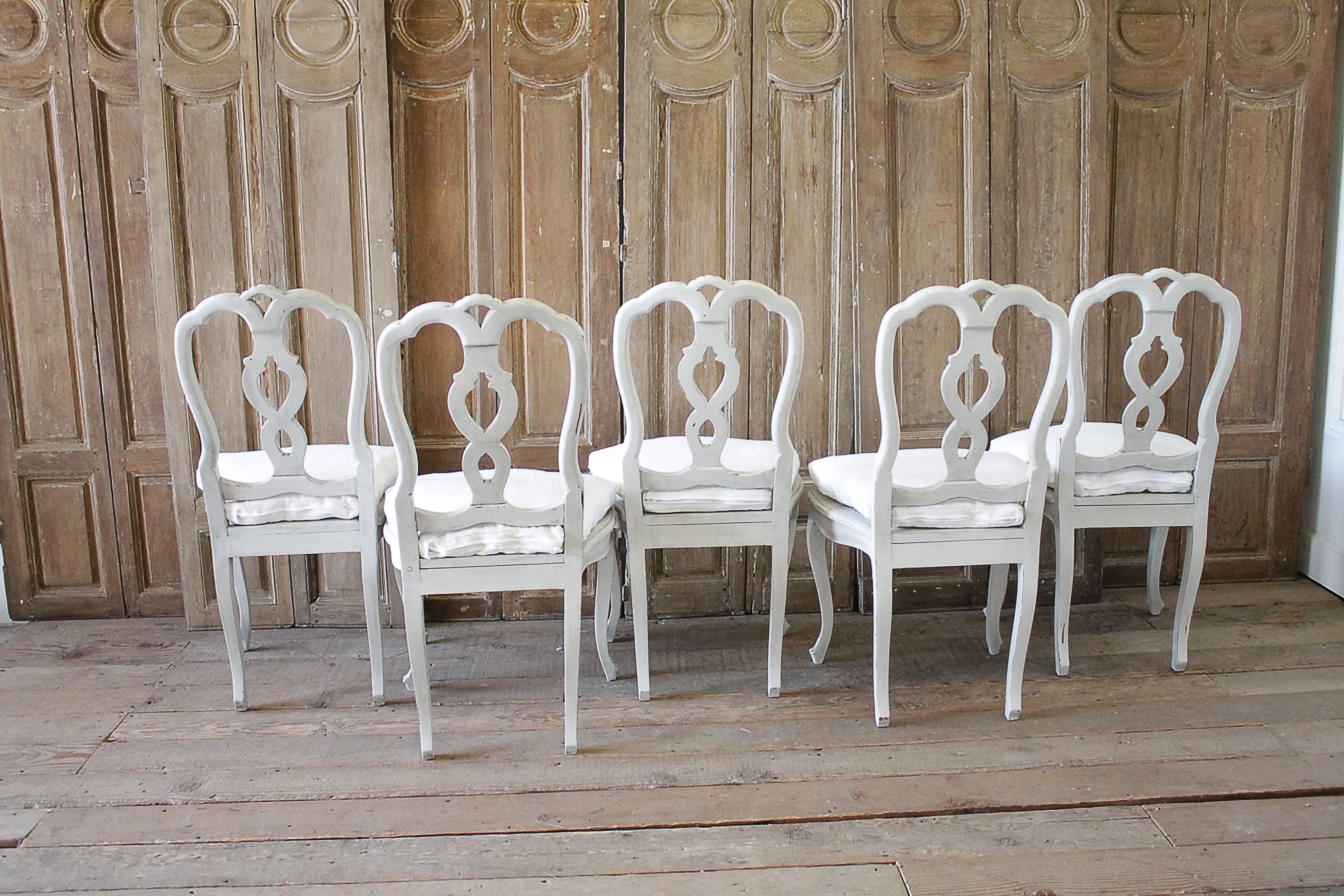 Fruitwood Set of Ten Early 20th Century Italian Carved Painted Dining Chairs