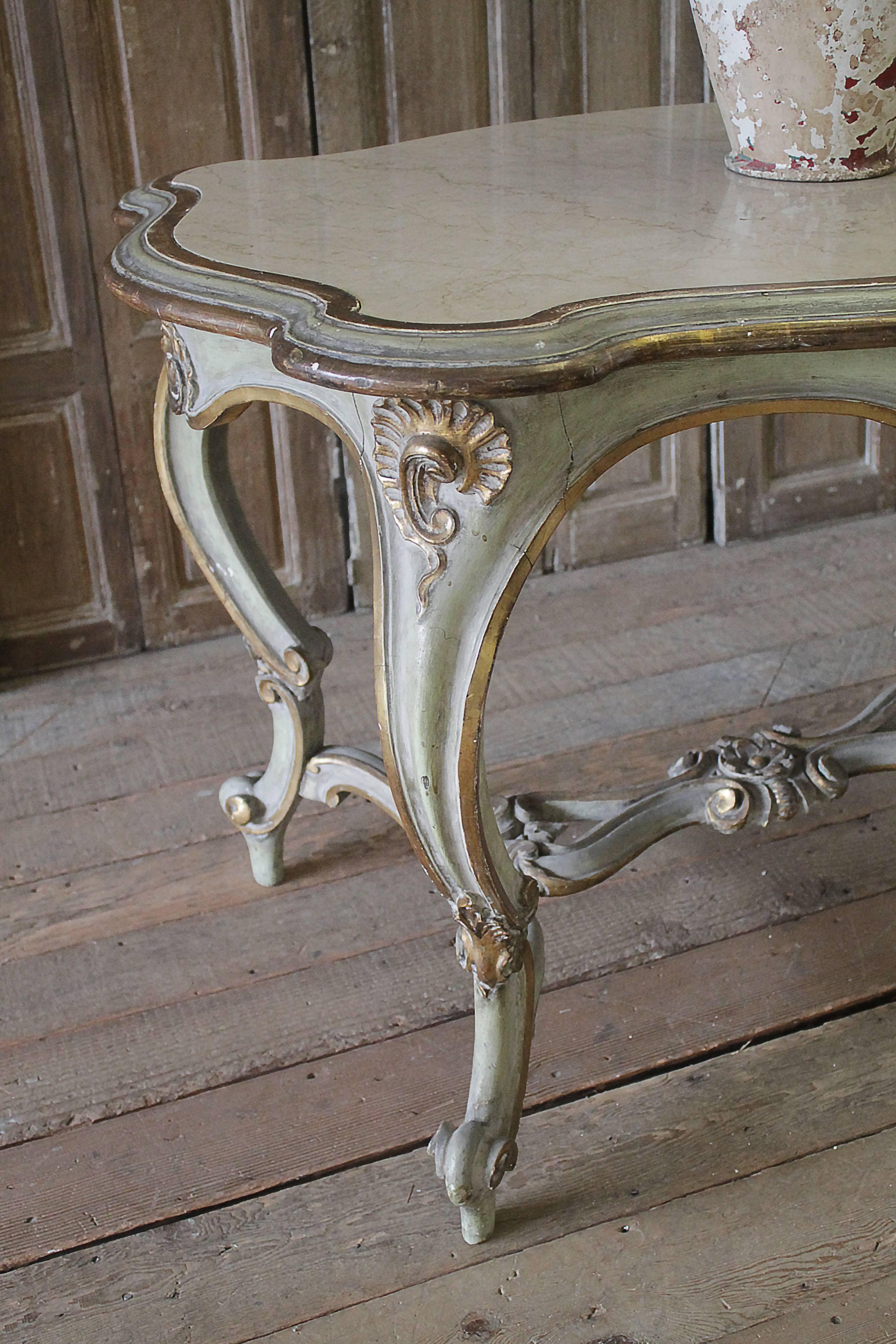 Marble 19th Century Painted and Carved Louis XV Style Centre Table