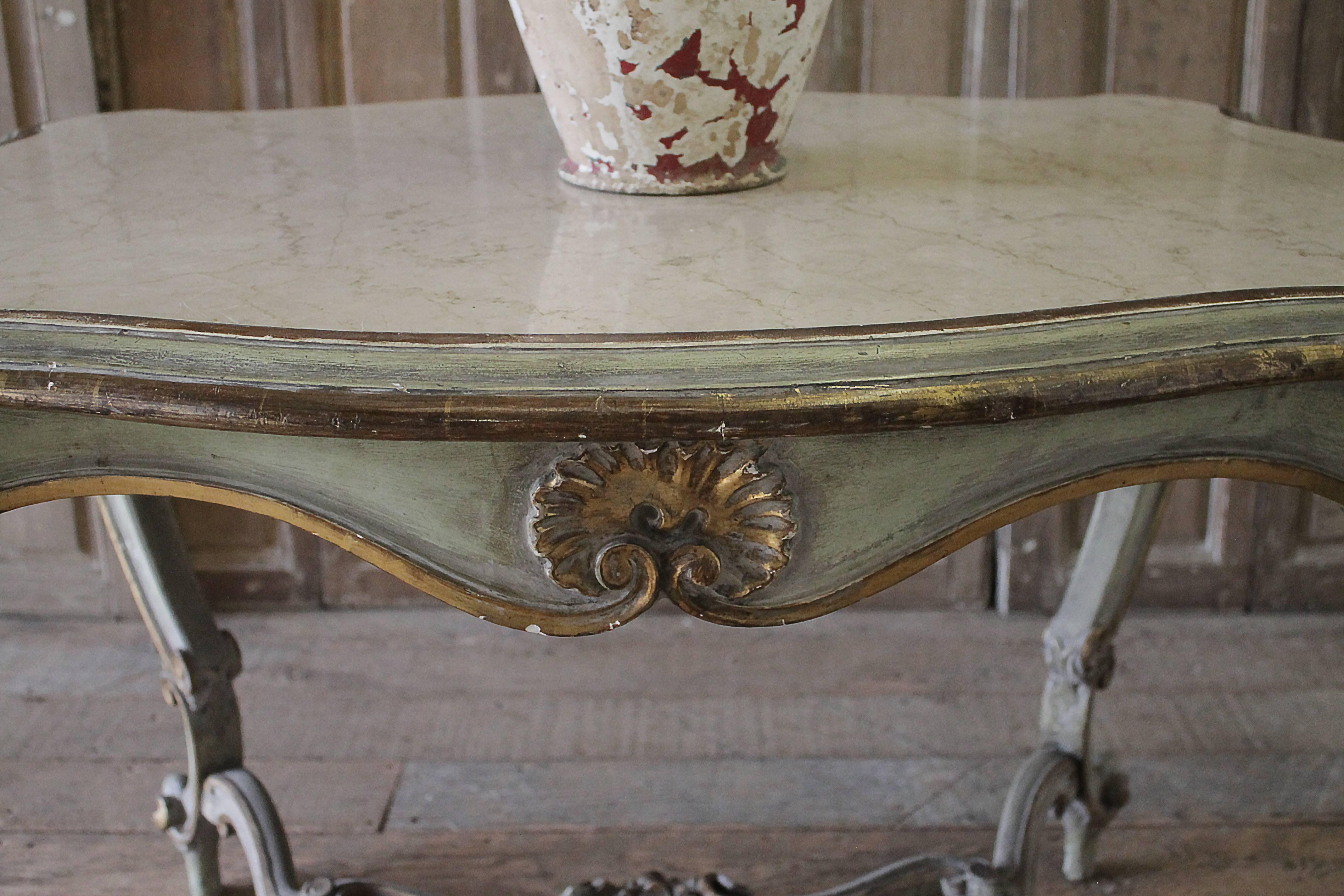 19th Century Painted and Carved Louis XV Style Centre Table In Good Condition In Brea, CA