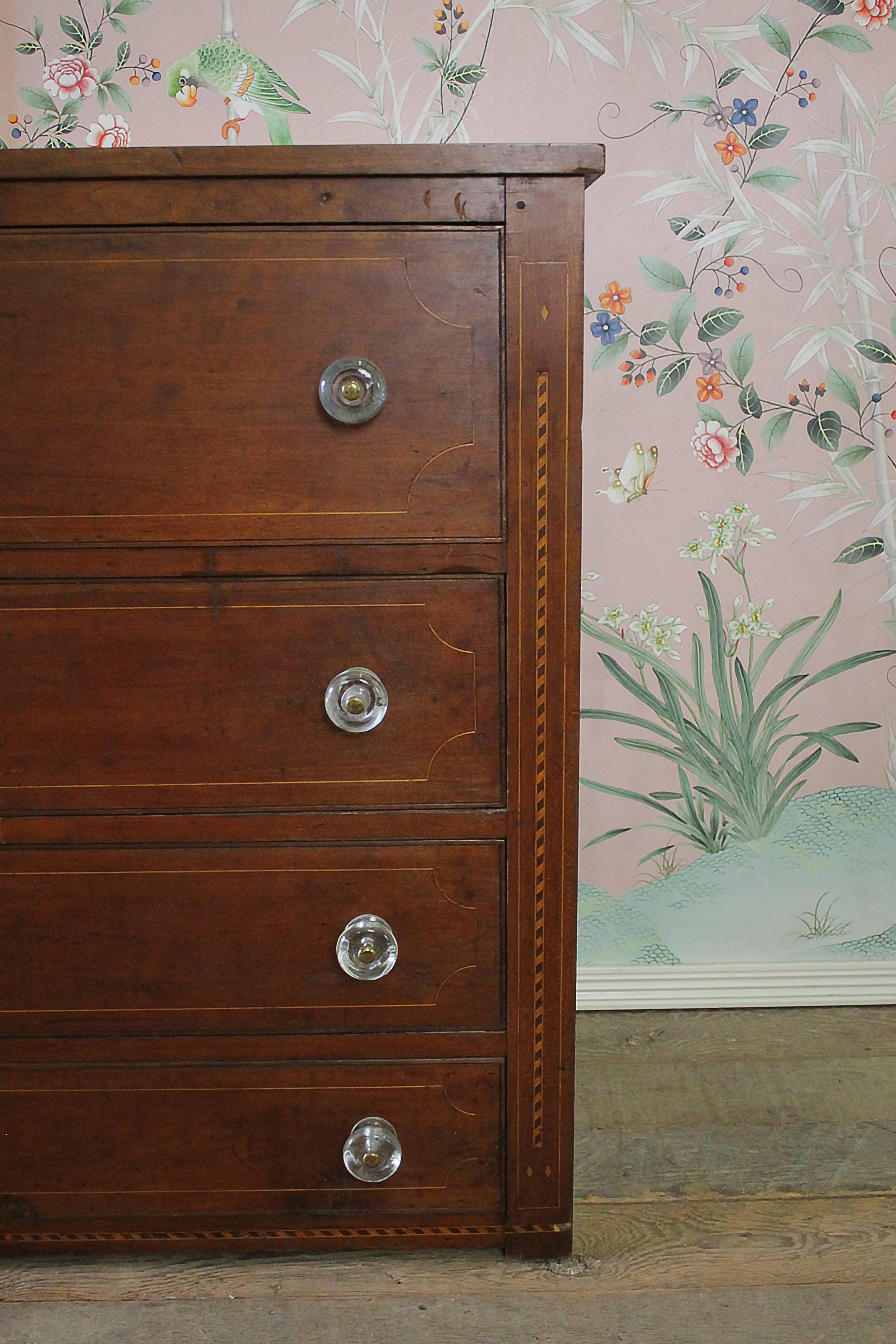 19th Century American Chest of Drawers with Glass Knobs In Fair Condition In Brea, CA