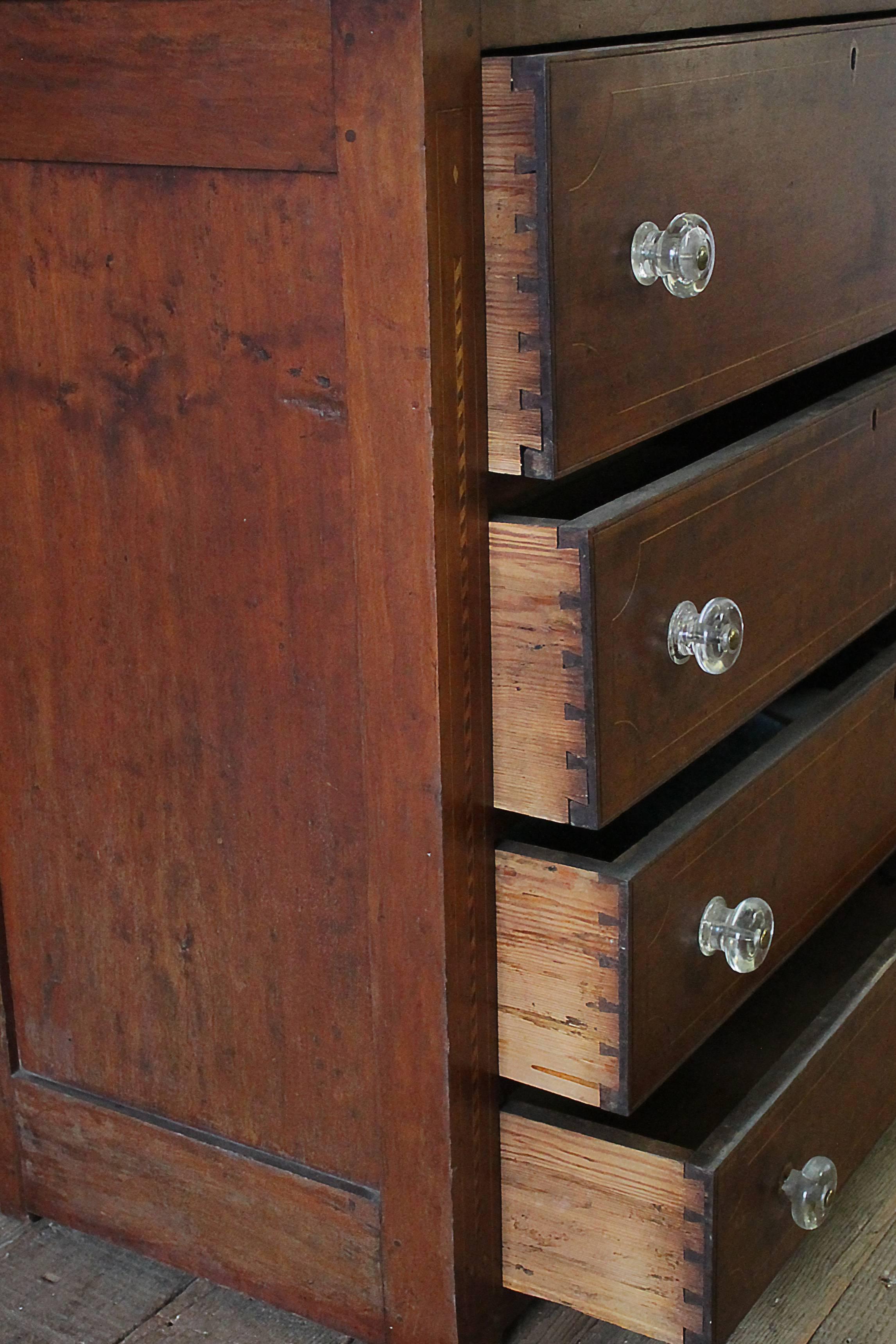 Walnut 19th Century American Chest of Drawers with Glass Knobs