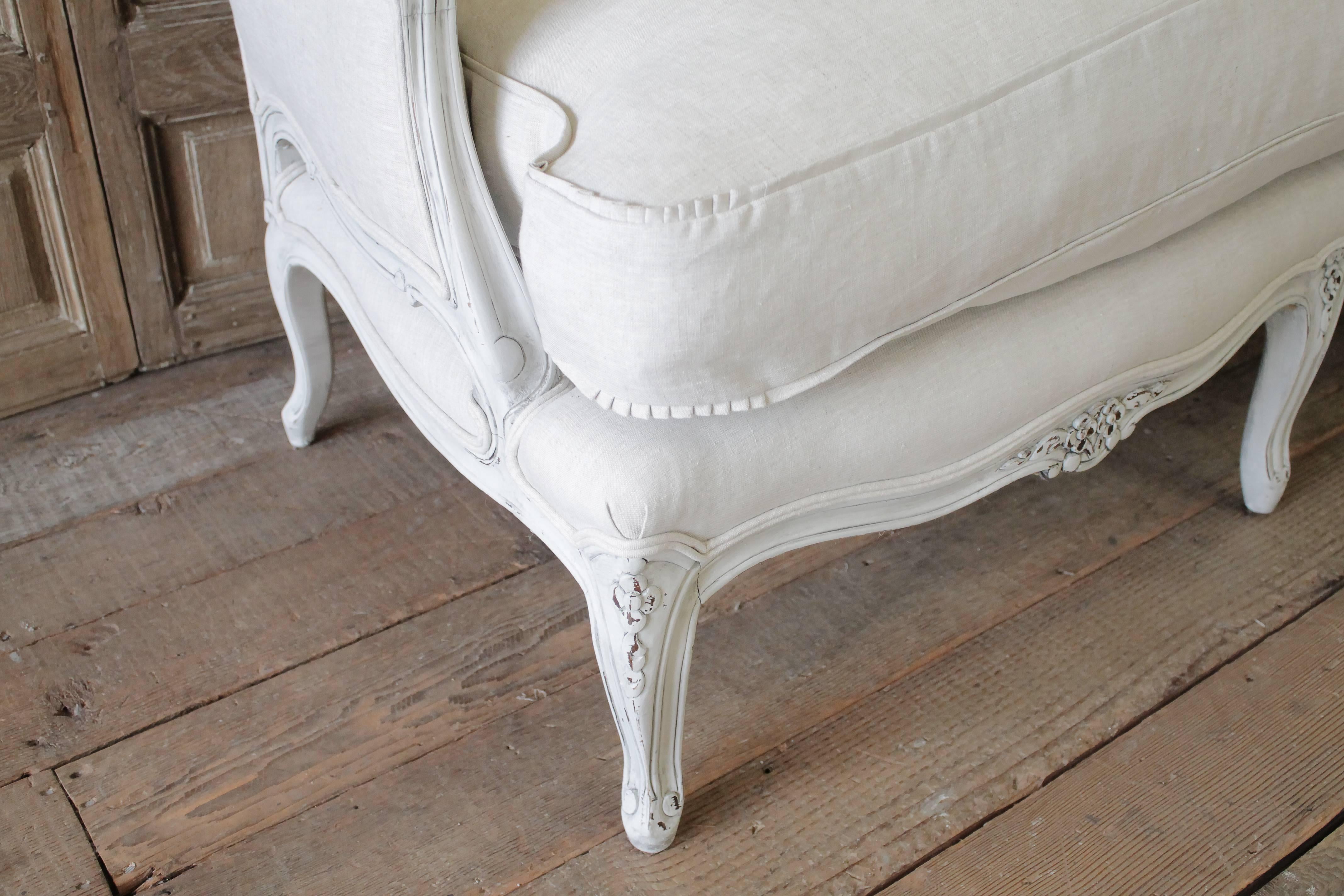 20th Century Painted and Upholstered Country French Sofa in Belgian Linen 2