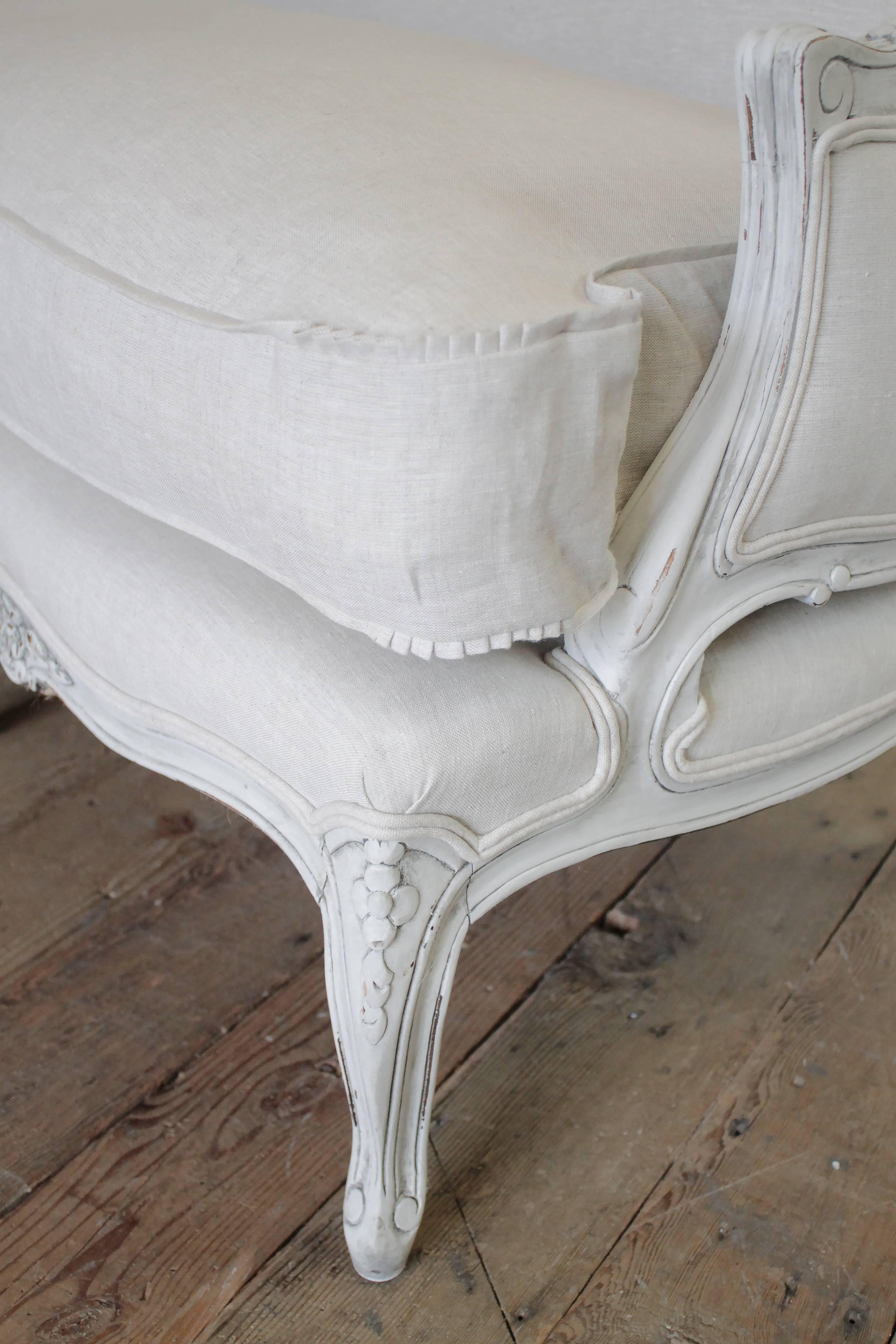 20th Century Painted and Upholstered Country French Sofa in Belgian Linen 1