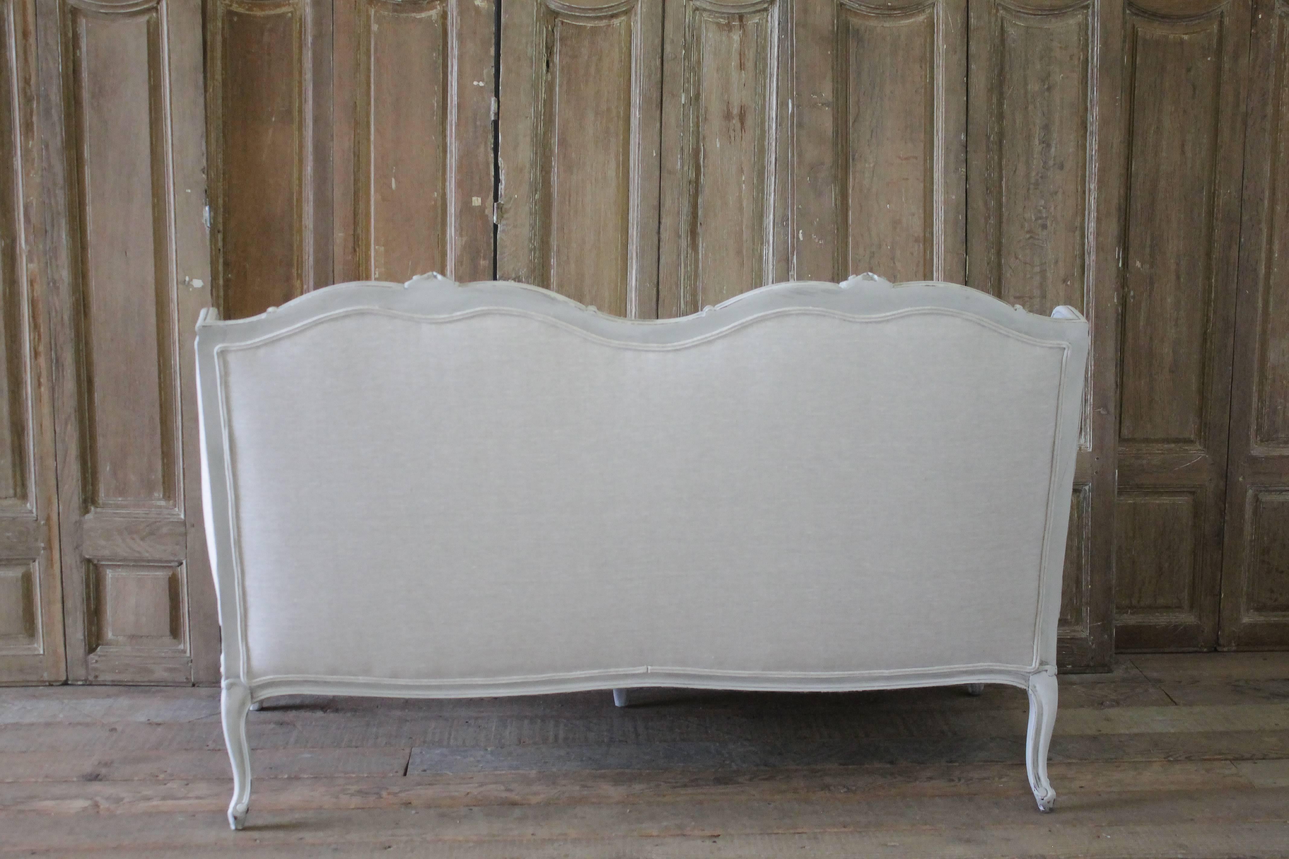 20th Century Painted and Upholstered Country French Sofa in Belgian Linen 5