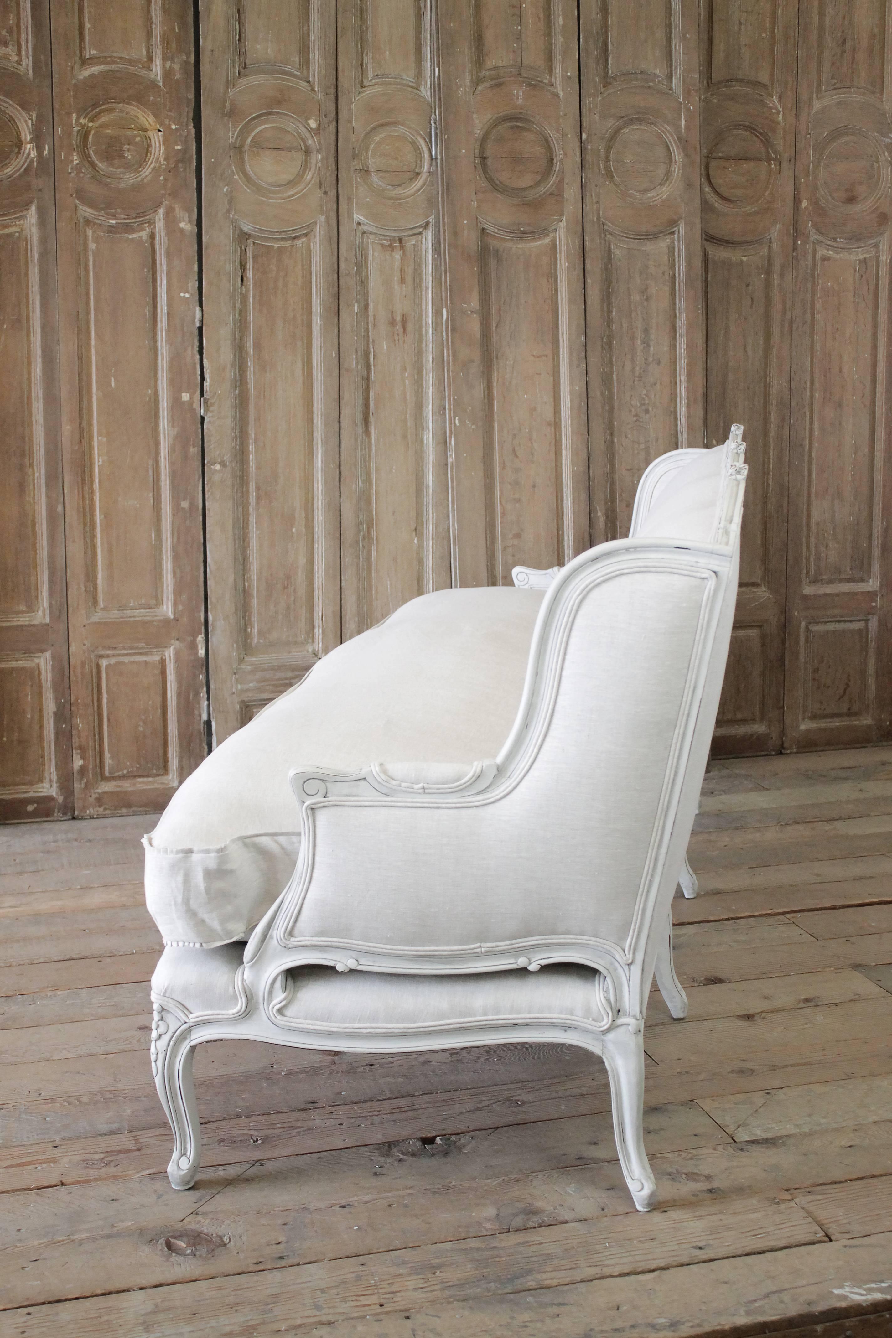 20th Century Painted and Upholstered Country French Sofa in Belgian Linen 4