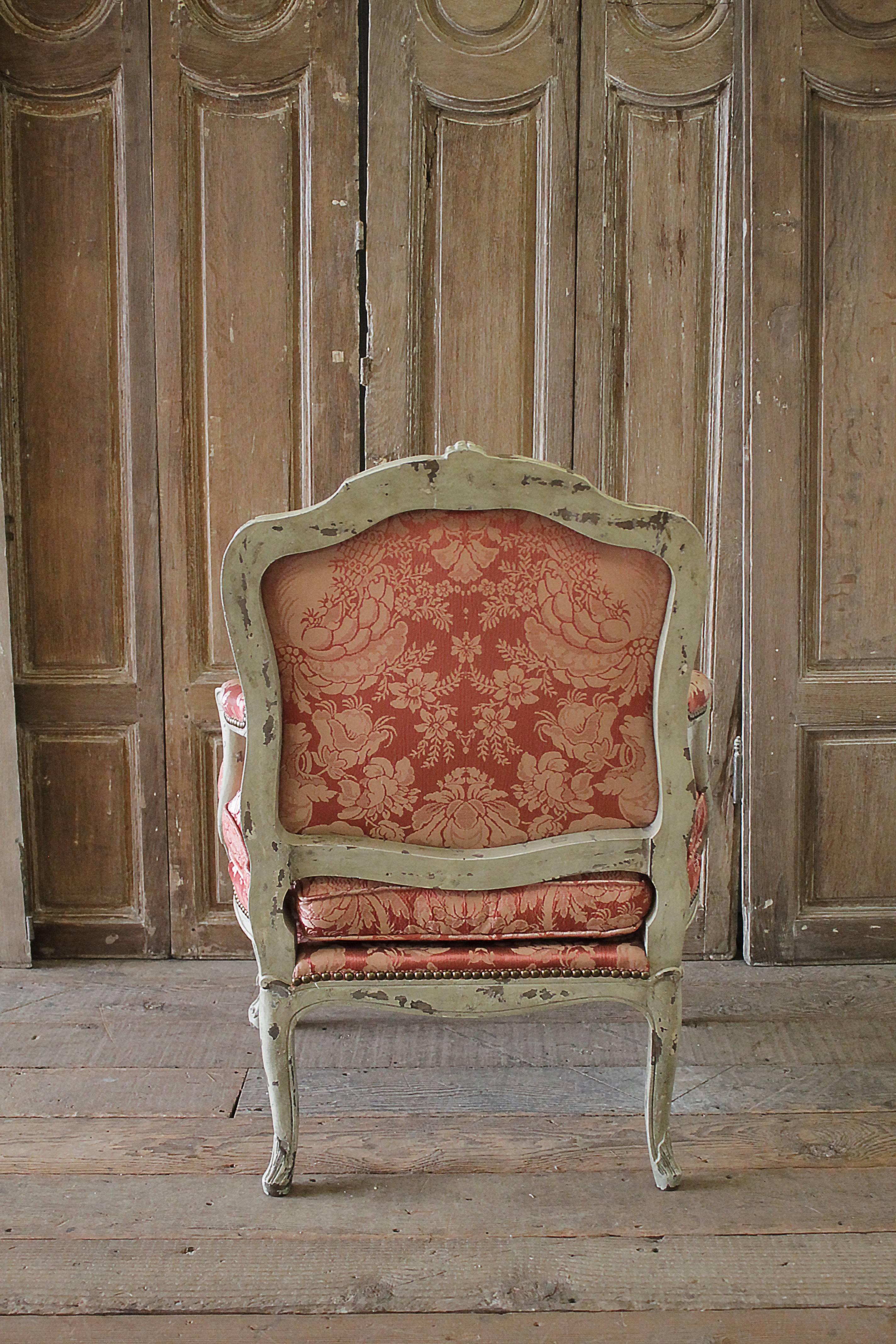 19th Century Antique Original Louis XV Stylepainted Fautueil Scalamandre Silk 3