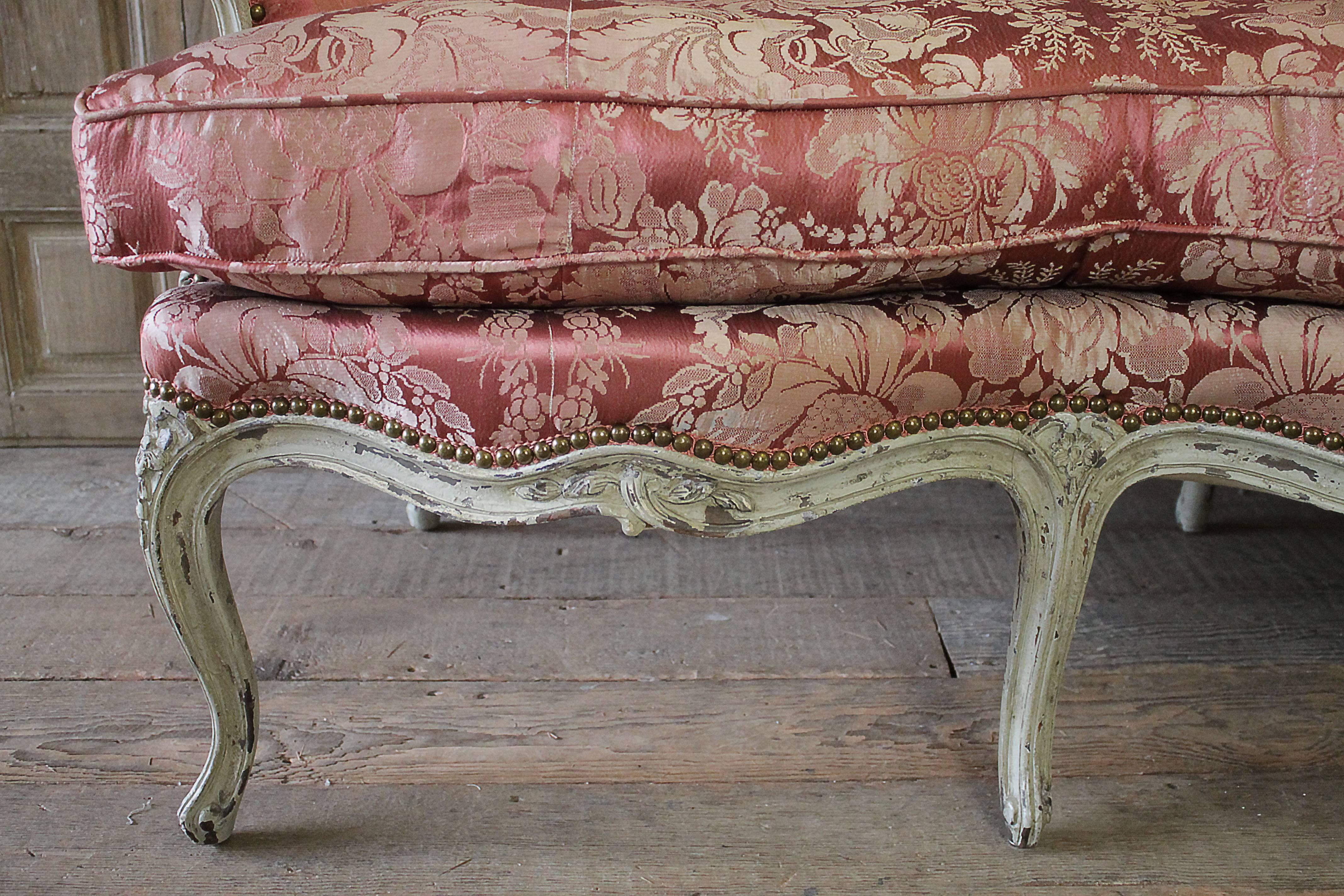 Upholstery Set of Two 19th Century Louis XV Style Painted and Upholstered Silk French Sofa