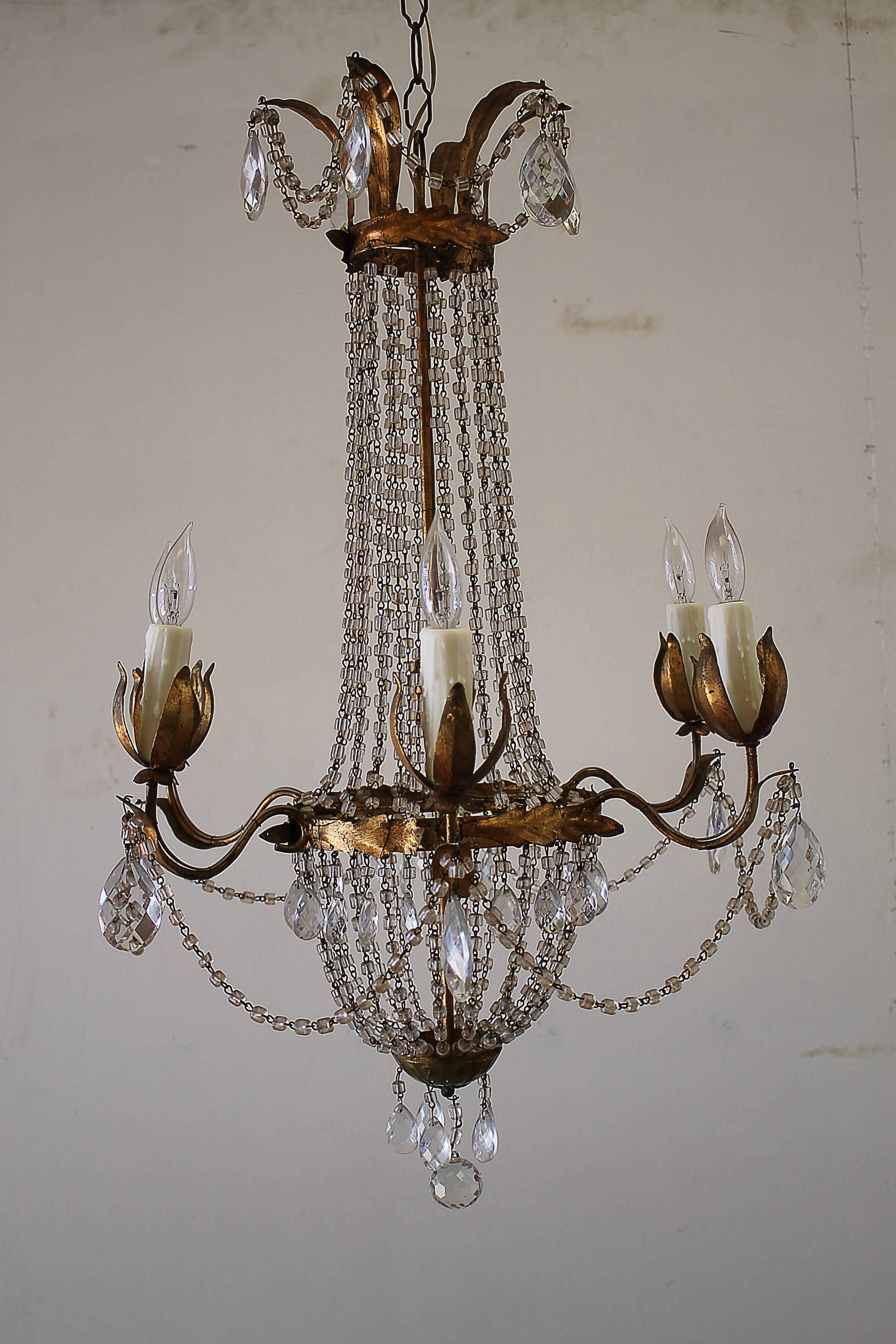 Empire 20th Century Italian Macaroni Beaded Tole Chandelier with Six Lights For Sale
