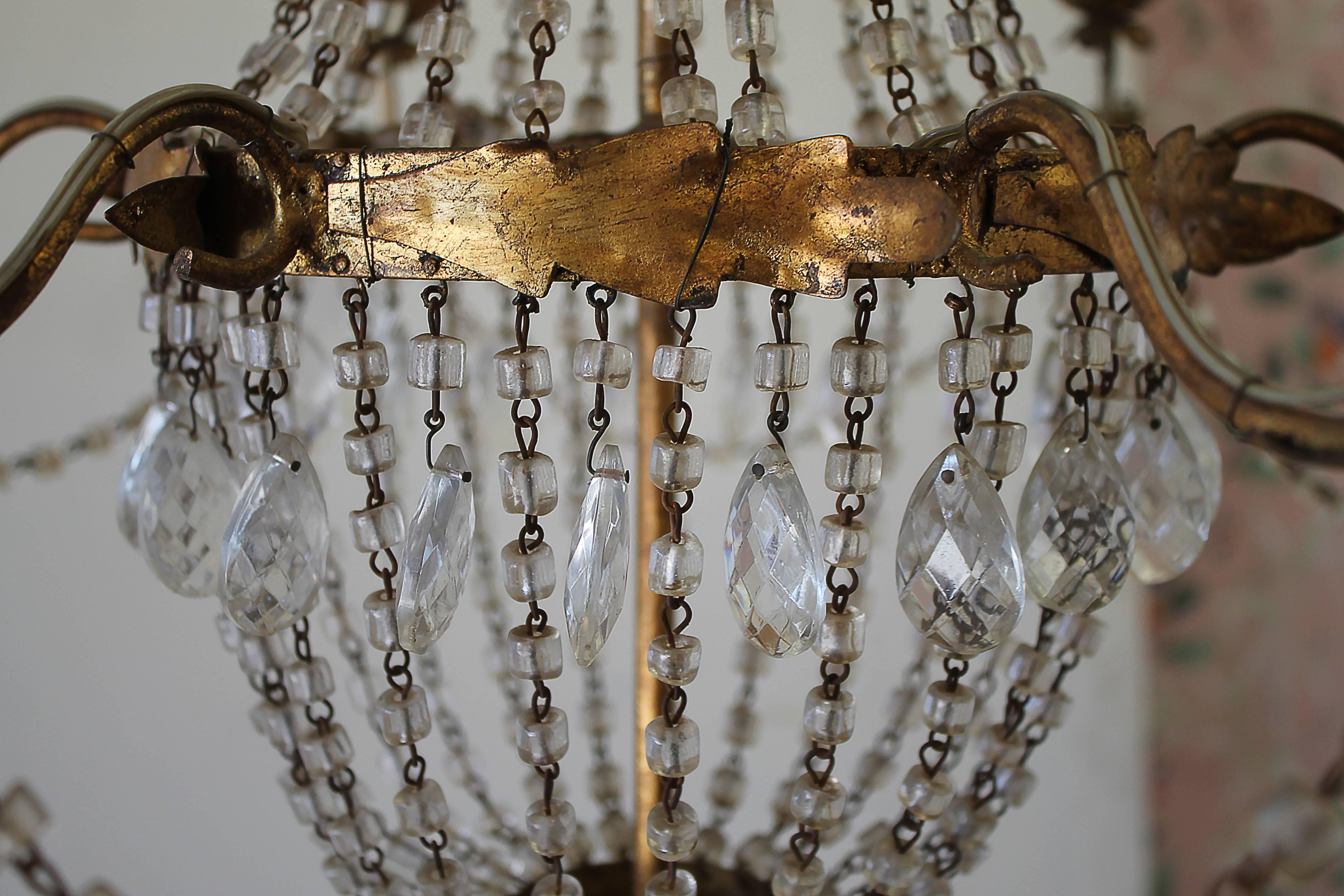 20th Century Italian Macaroni Beaded Tole Chandelier with Six Lights In Good Condition For Sale In Brea, CA