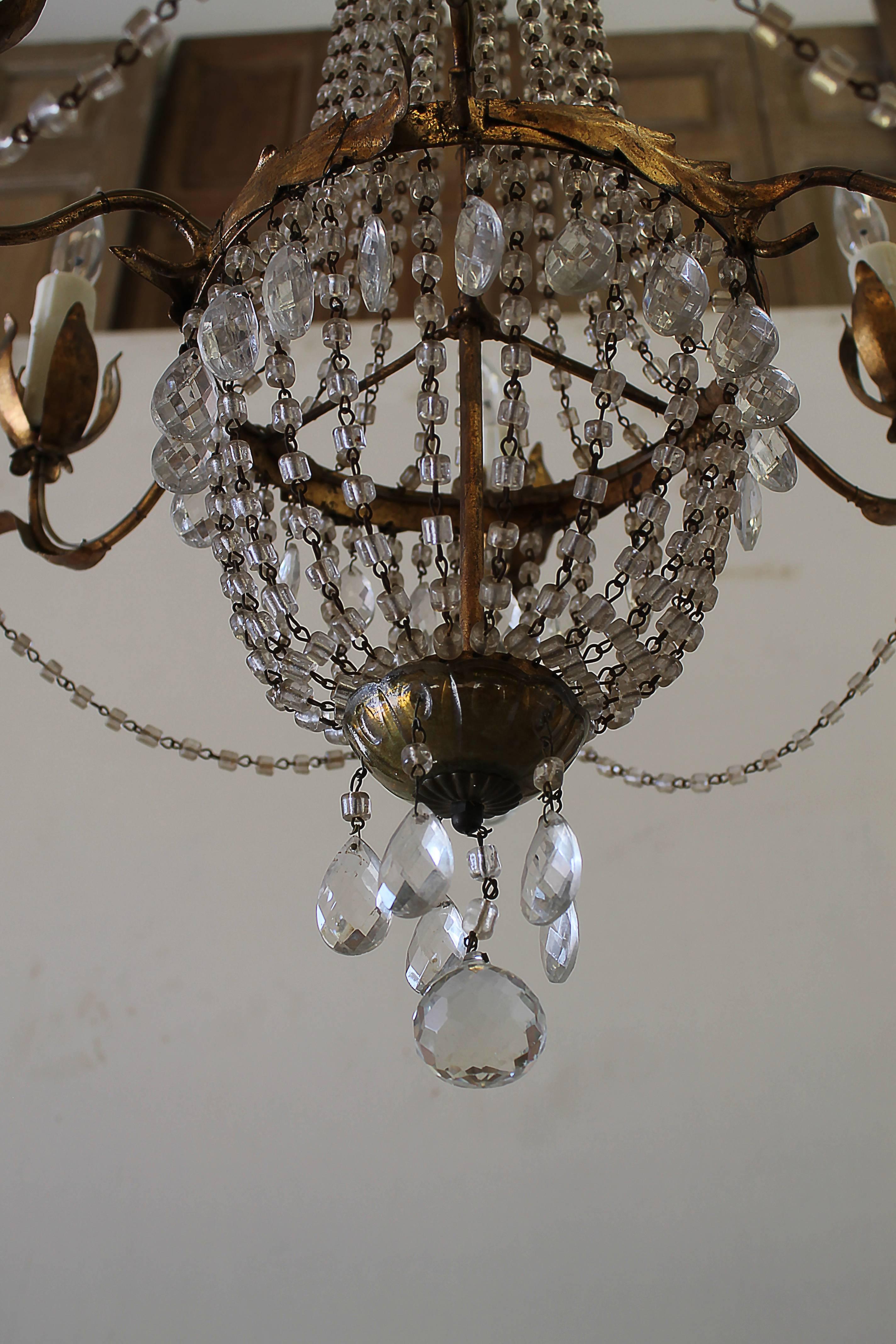 20th Century Italian Macaroni Beaded Tole Chandelier with Six Lights For Sale 2