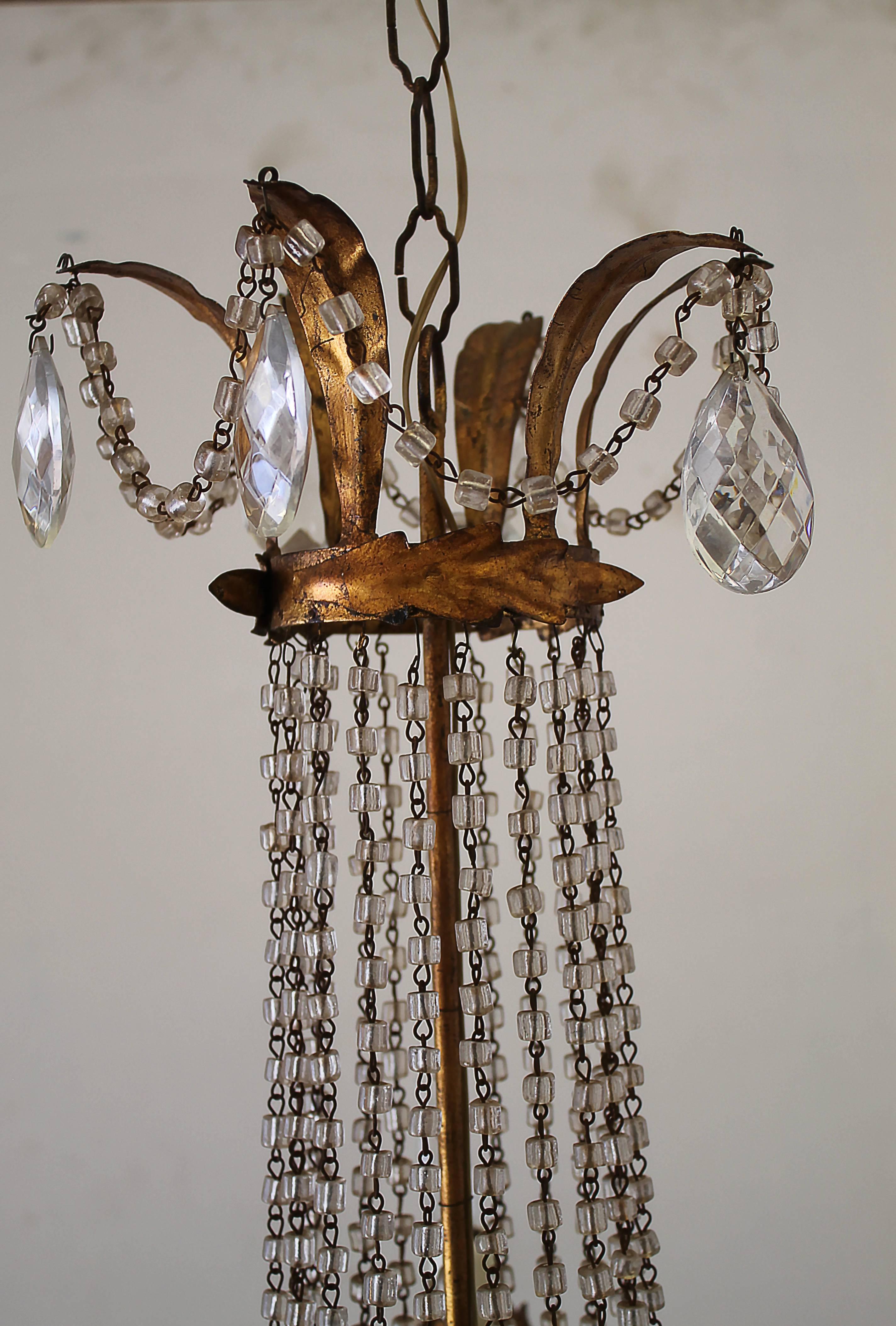 Crystal 20th Century Italian Macaroni Beaded Tole Chandelier with Six Lights For Sale