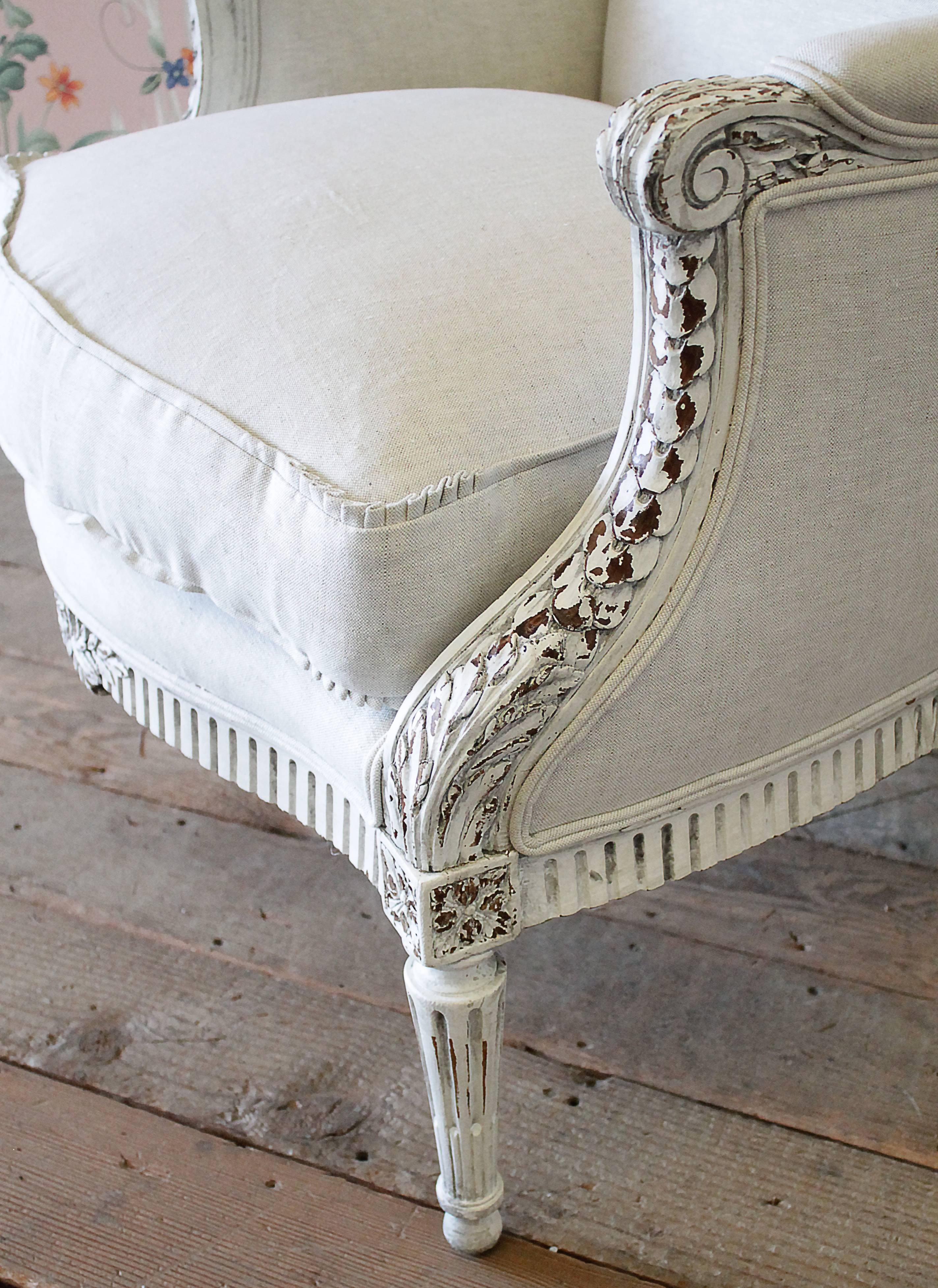 Early 20th Century Carved and Painted Louis XVI Style Bergere Chair 1