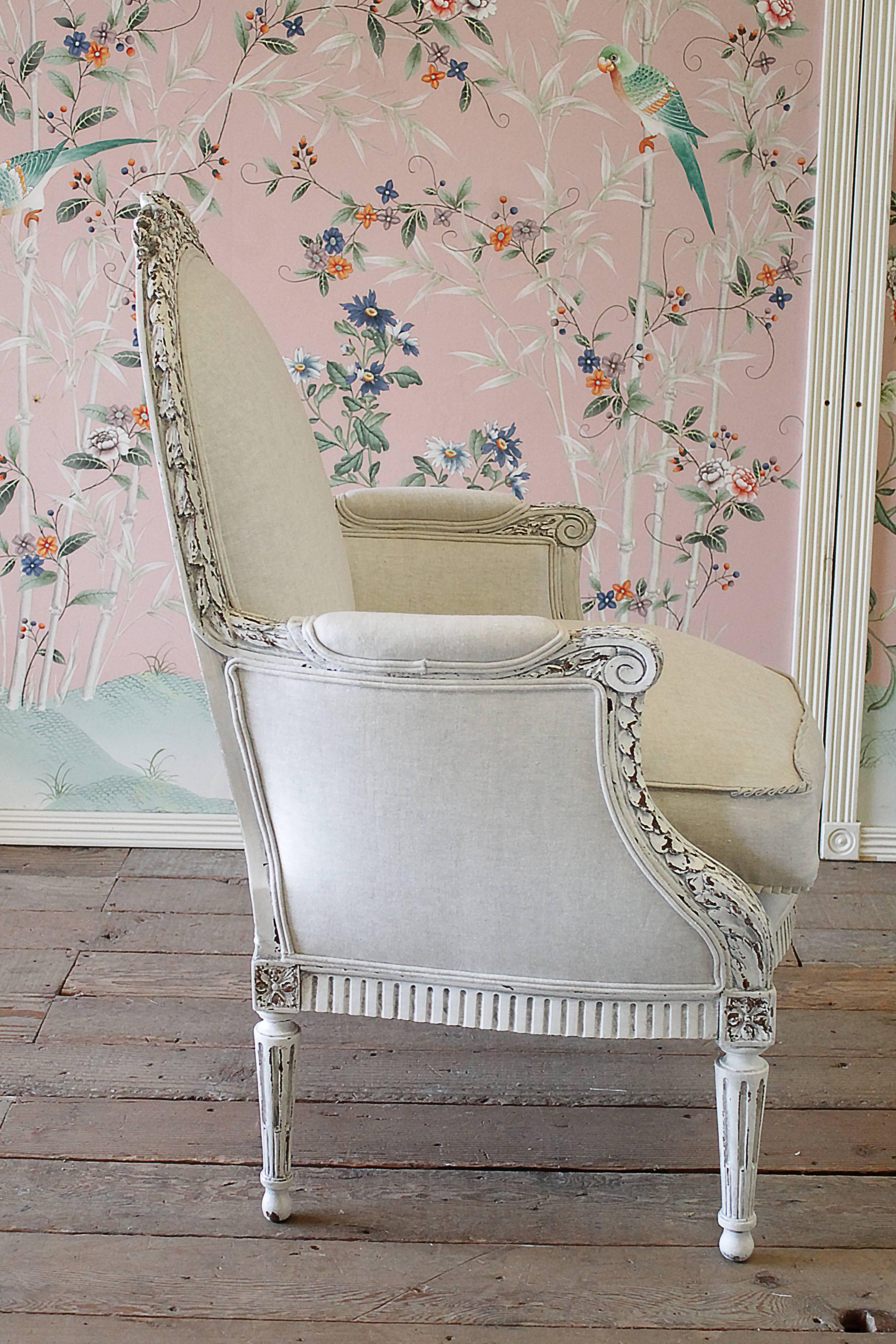 Early 20th Century Carved and Painted Louis XVI Style Bergere Chair 3