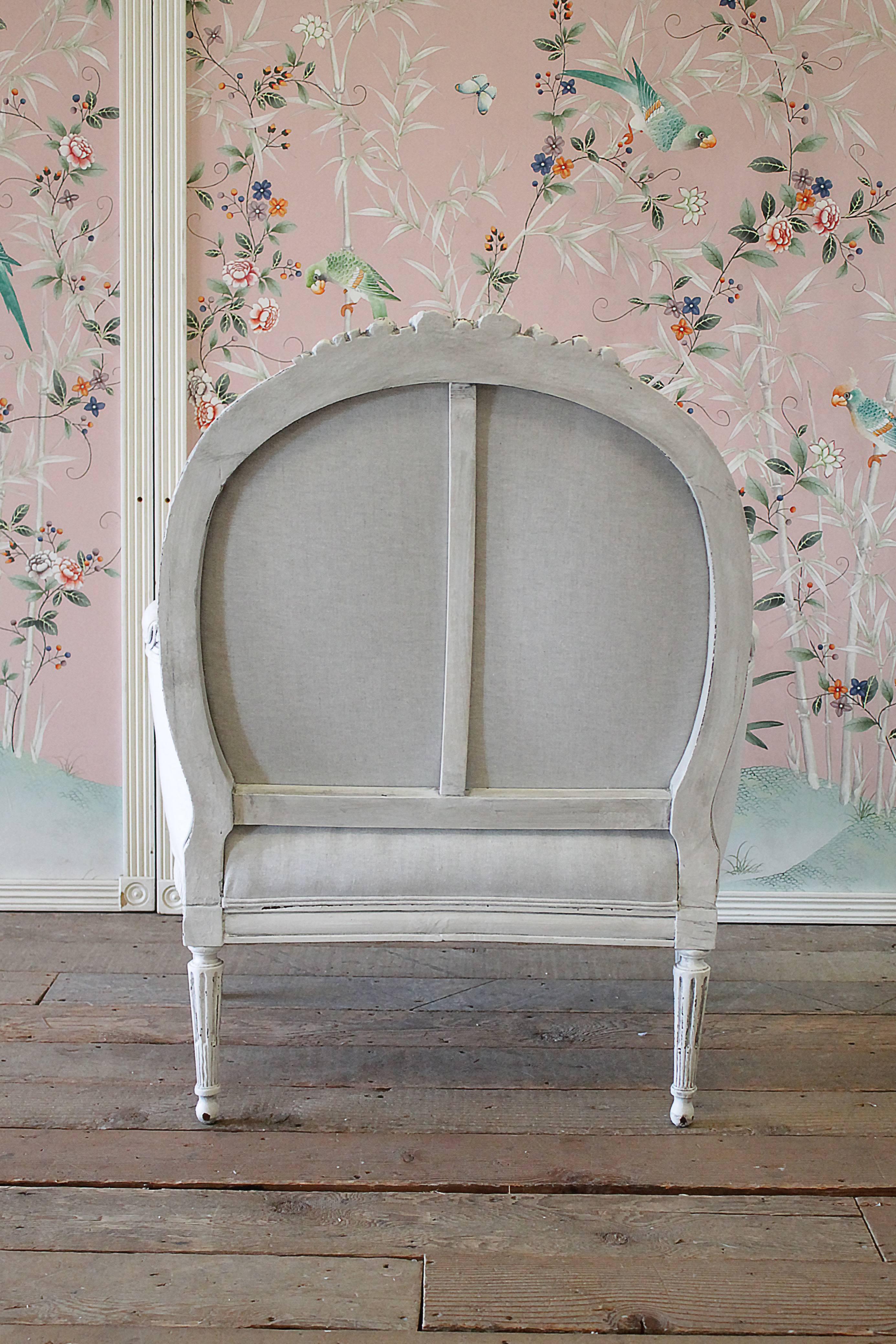 Early 20th Century Carved and Painted Louis XVI Style Bergere Chair 4