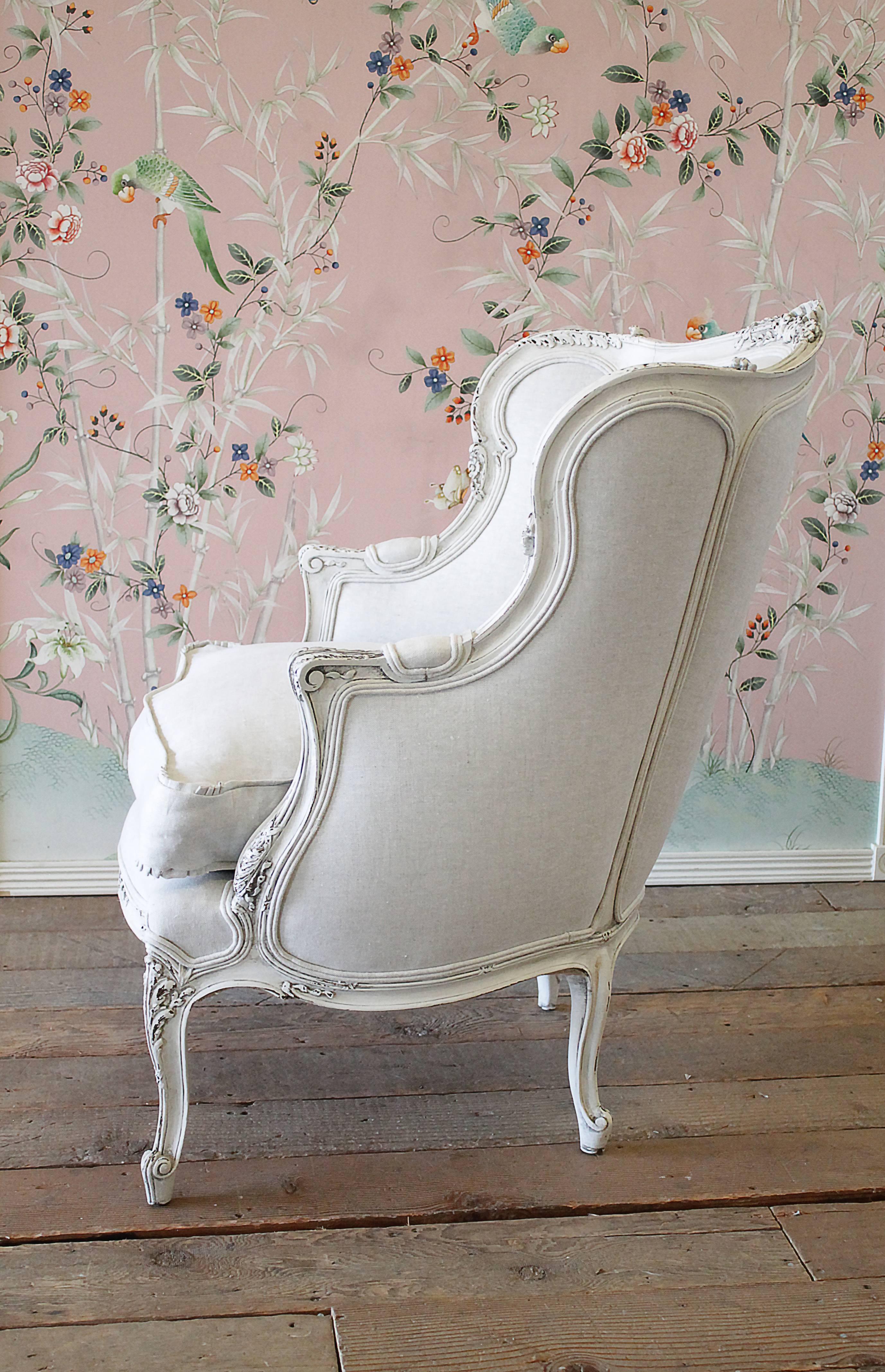 19th Century Louis XV Style Carved French Rococo Wing Back Chair 3