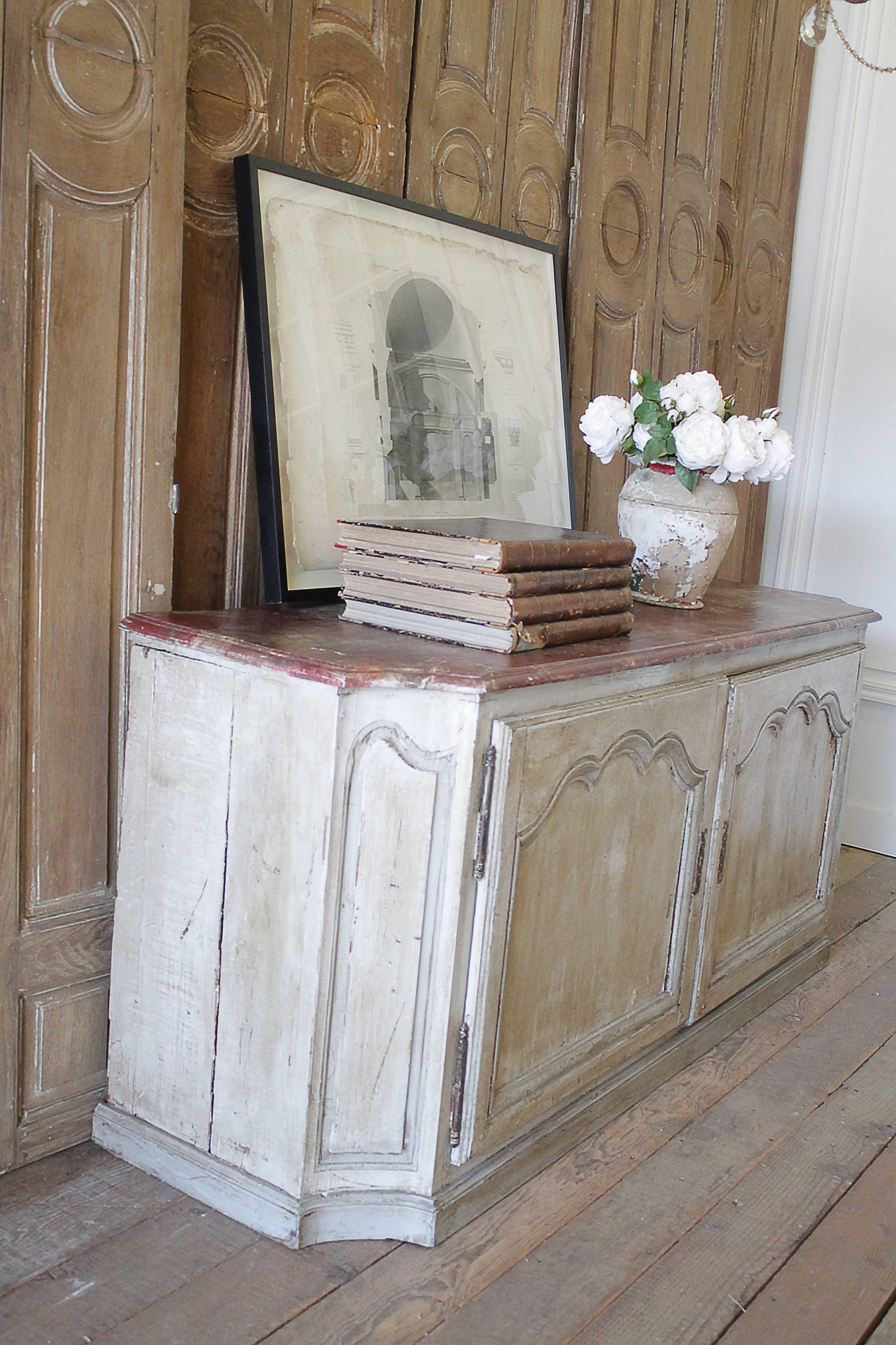 Wood 19th Century Country French Style Painted Cupboard Cabinet Buffet