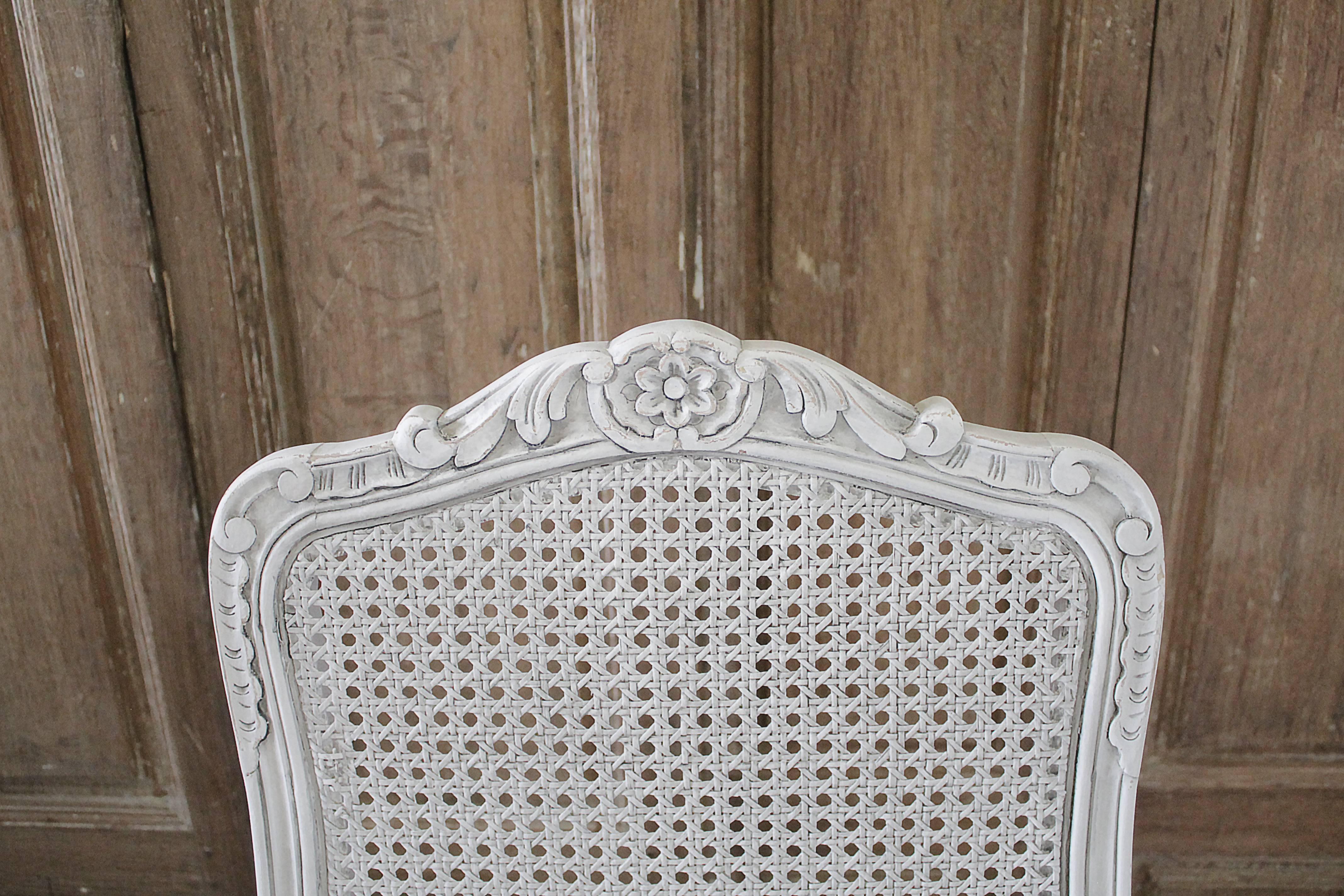 Seat of Four Antique French Country Style Cane Back Dining Chairs In Good Condition In Brea, CA