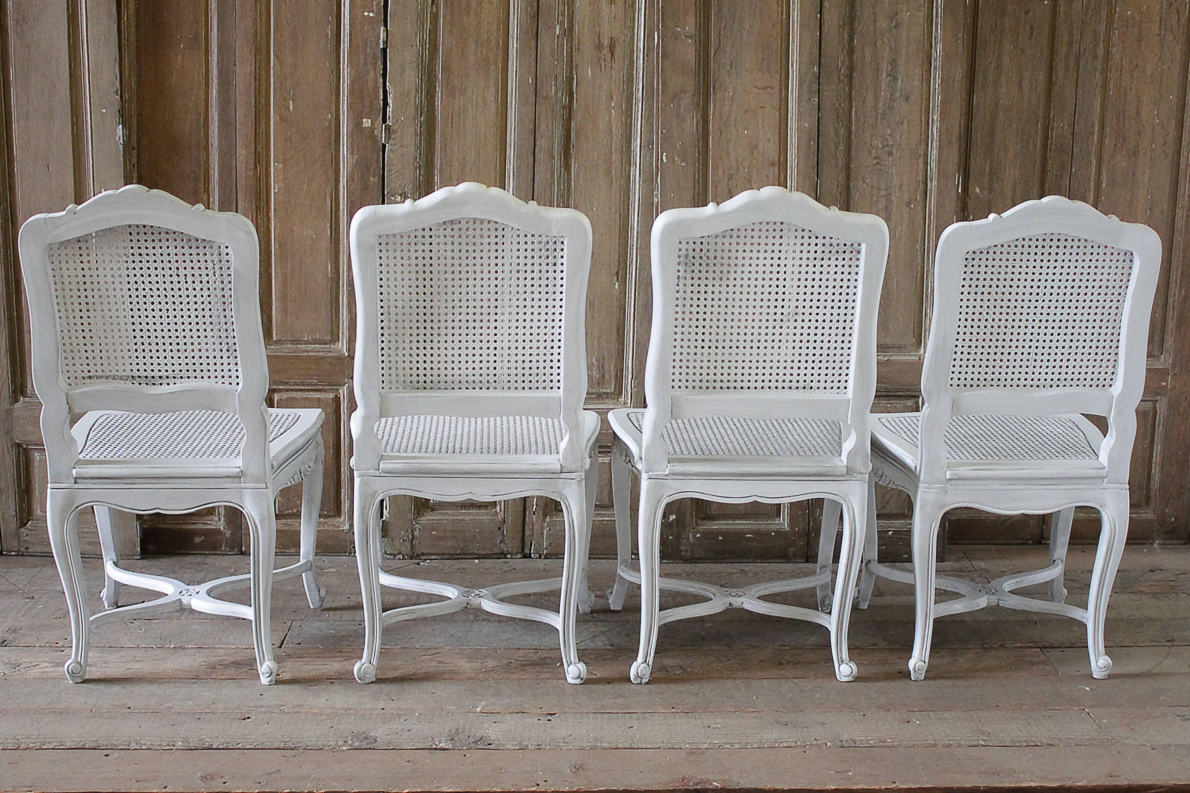 Seat of Four Antique French Country Style Cane Back Dining Chairs 2