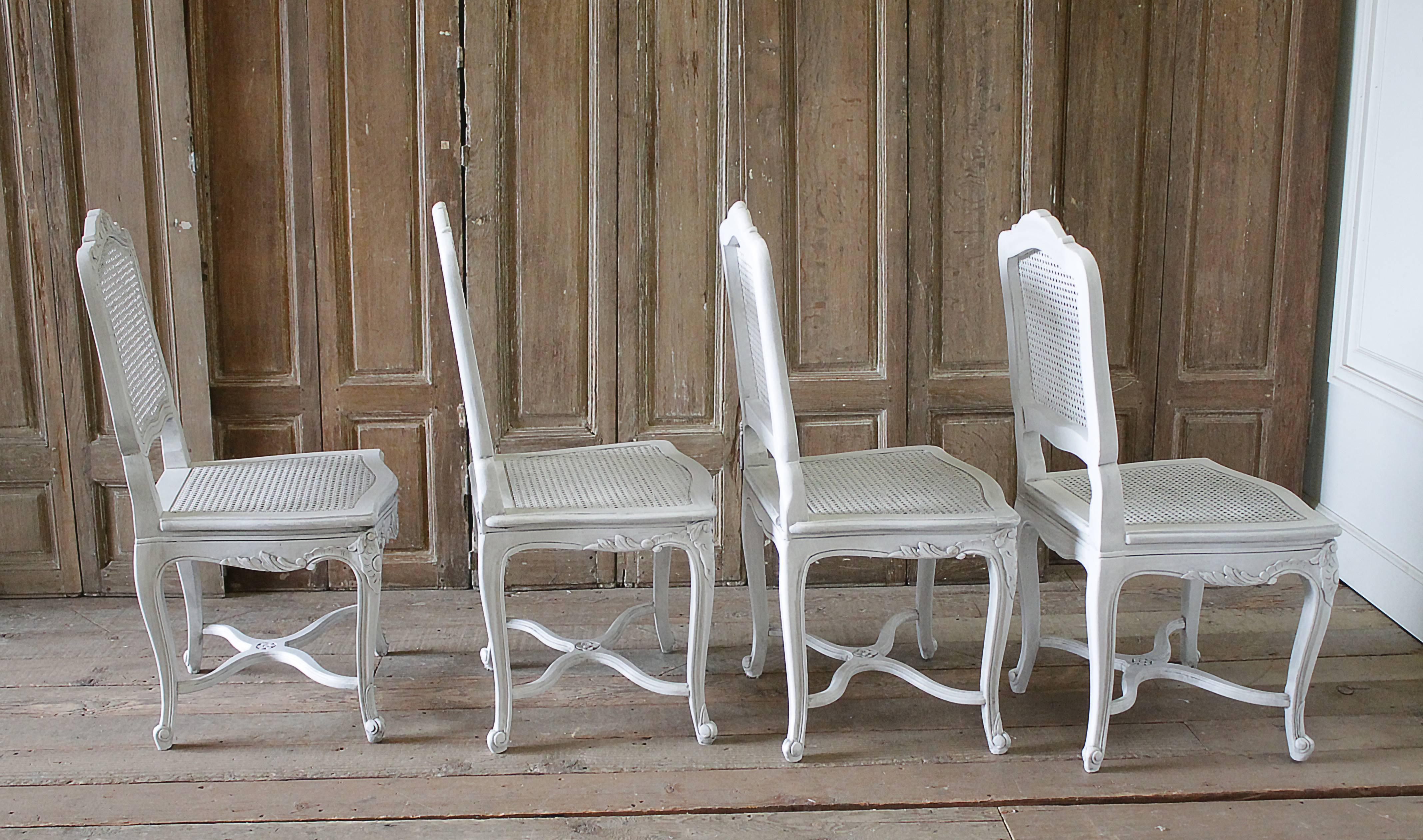 Seat of Four Antique French Country Style Cane Back Dining Chairs 3