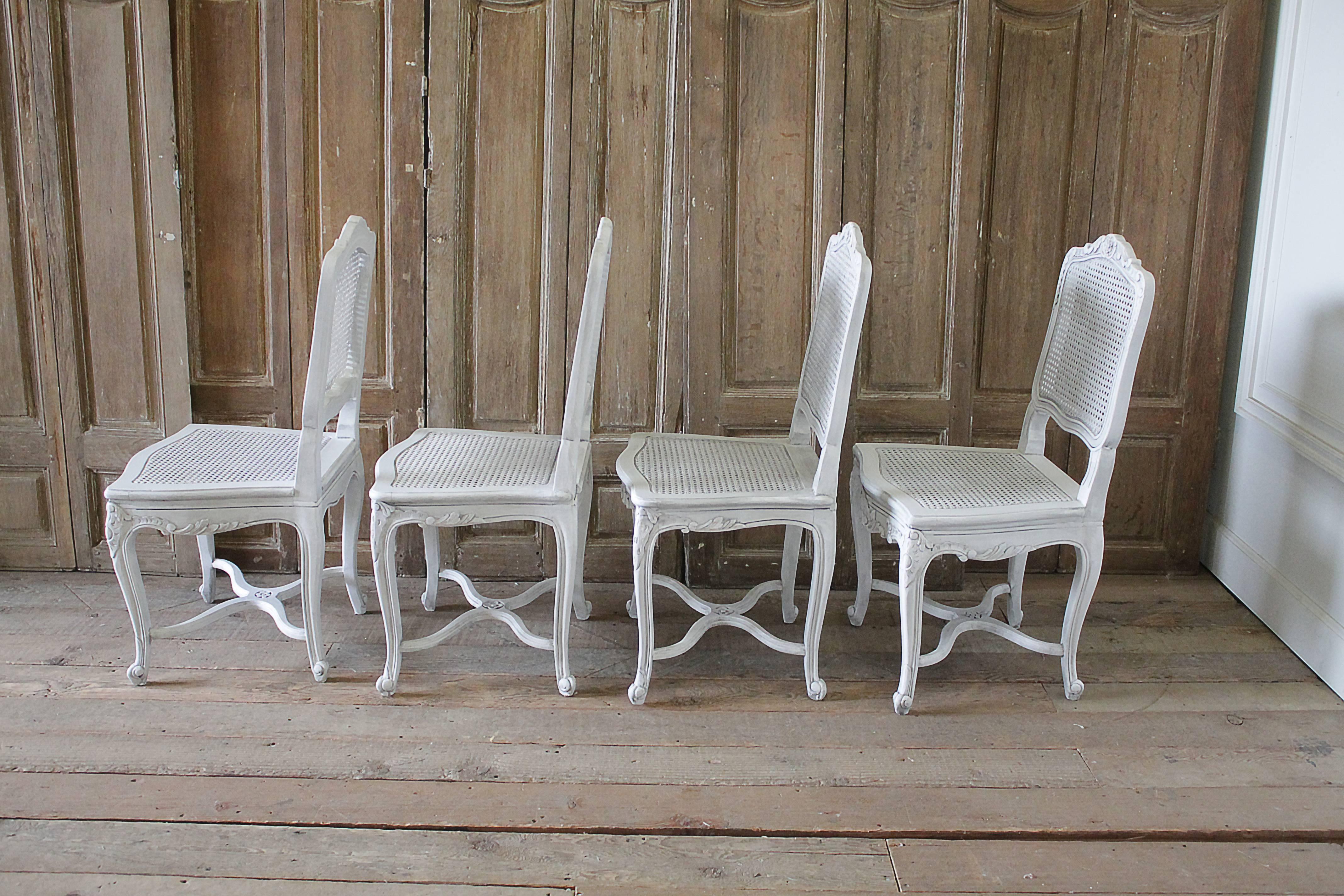 Seat of Four Antique French Country Style Cane Back Dining Chairs 1