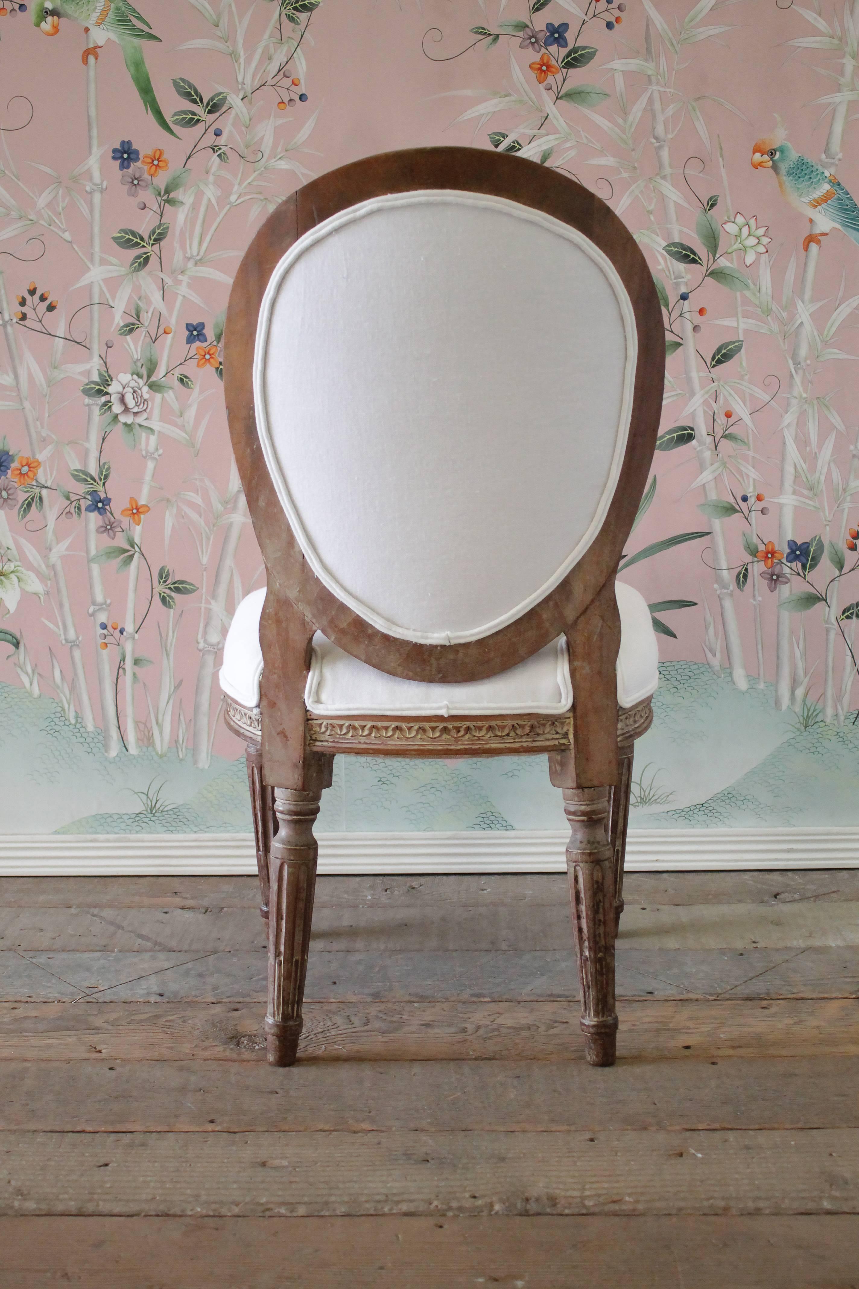 19th Century Antique Louis XVI Style Vanity Chair Upholstered in Belgian Linen 1