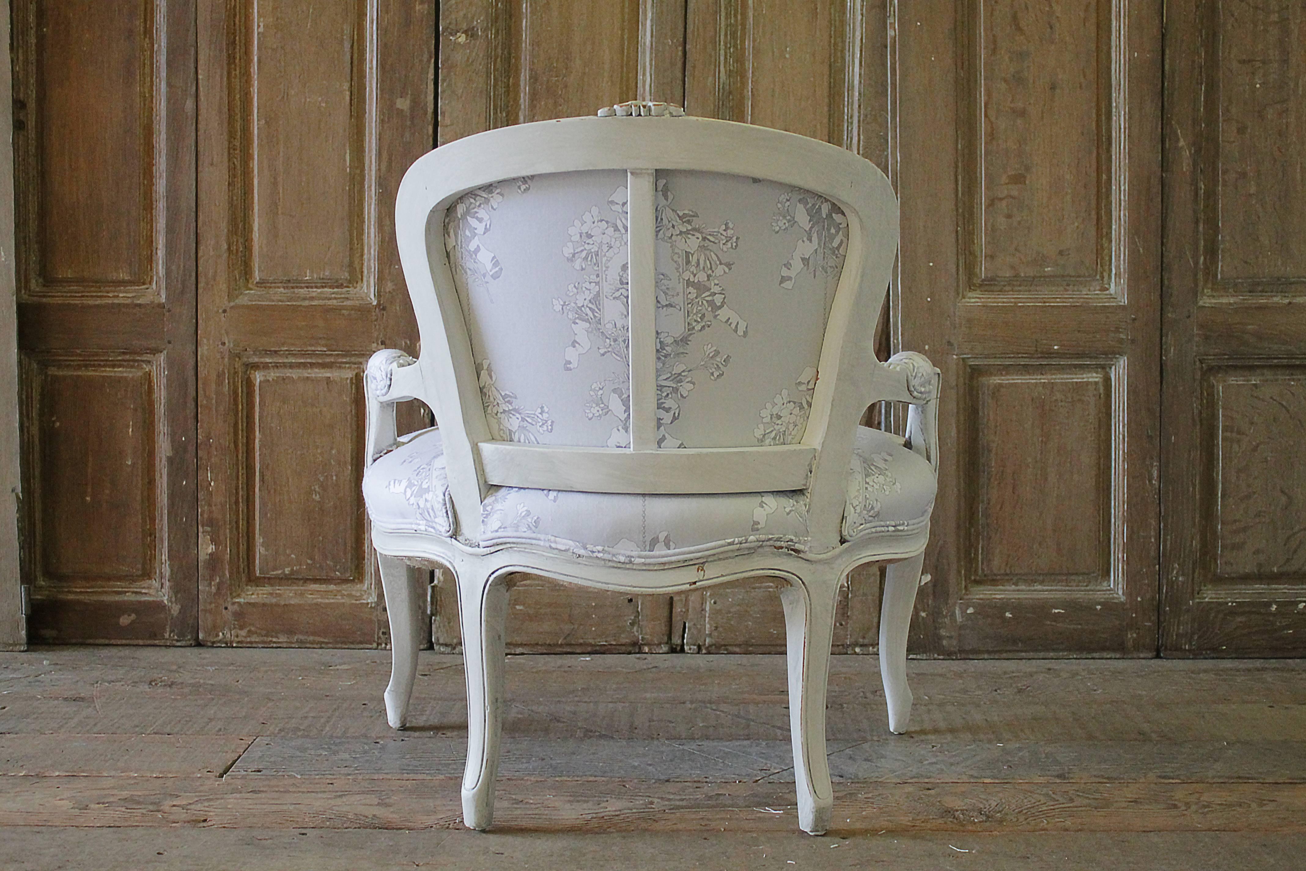 Early 20th Century Louis XV Style Painted Childs Chair in Grey Toile de Jouy 3