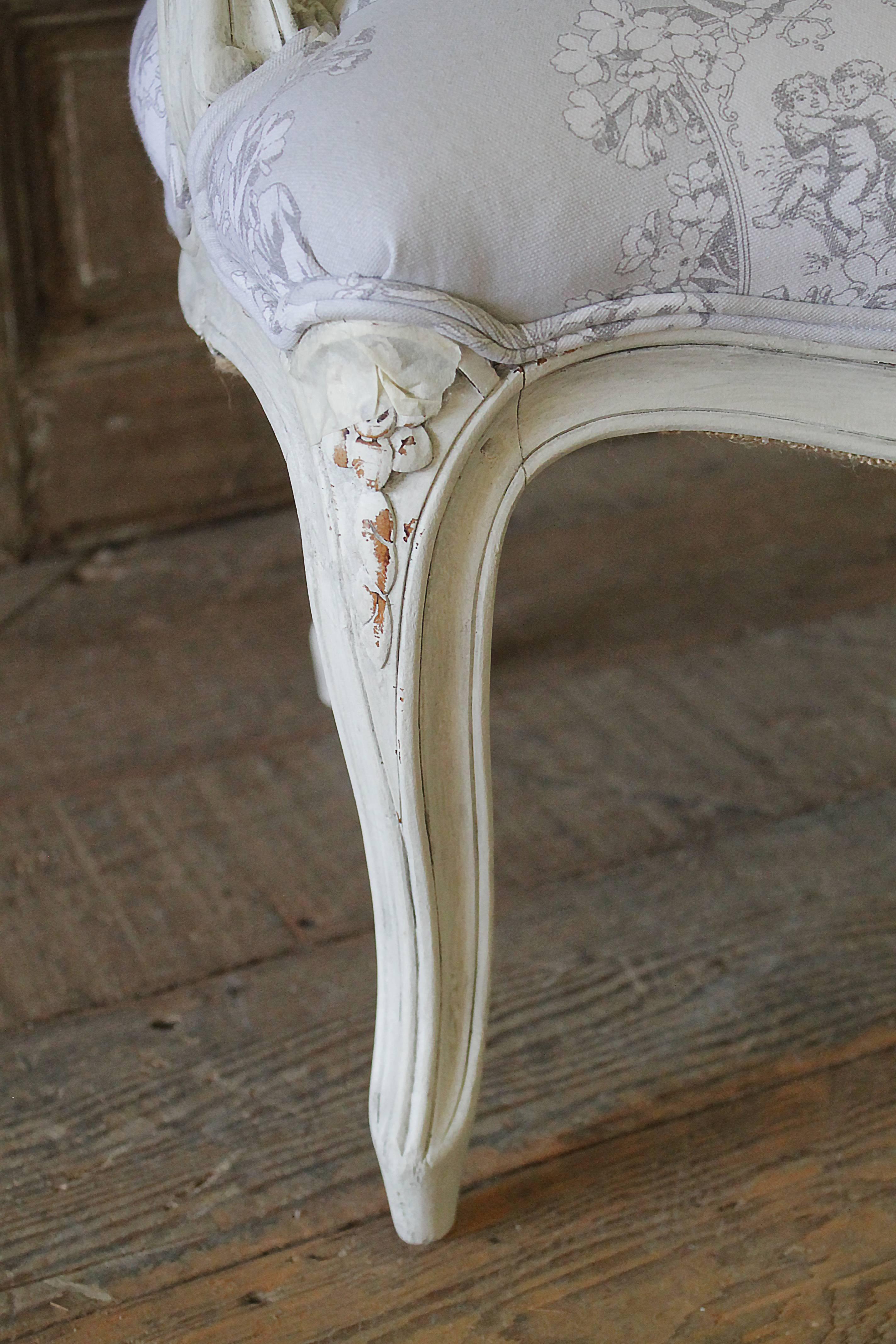 Early 20th Century Louis XV Style Painted Childs Chair in Grey Toile de Jouy 1
