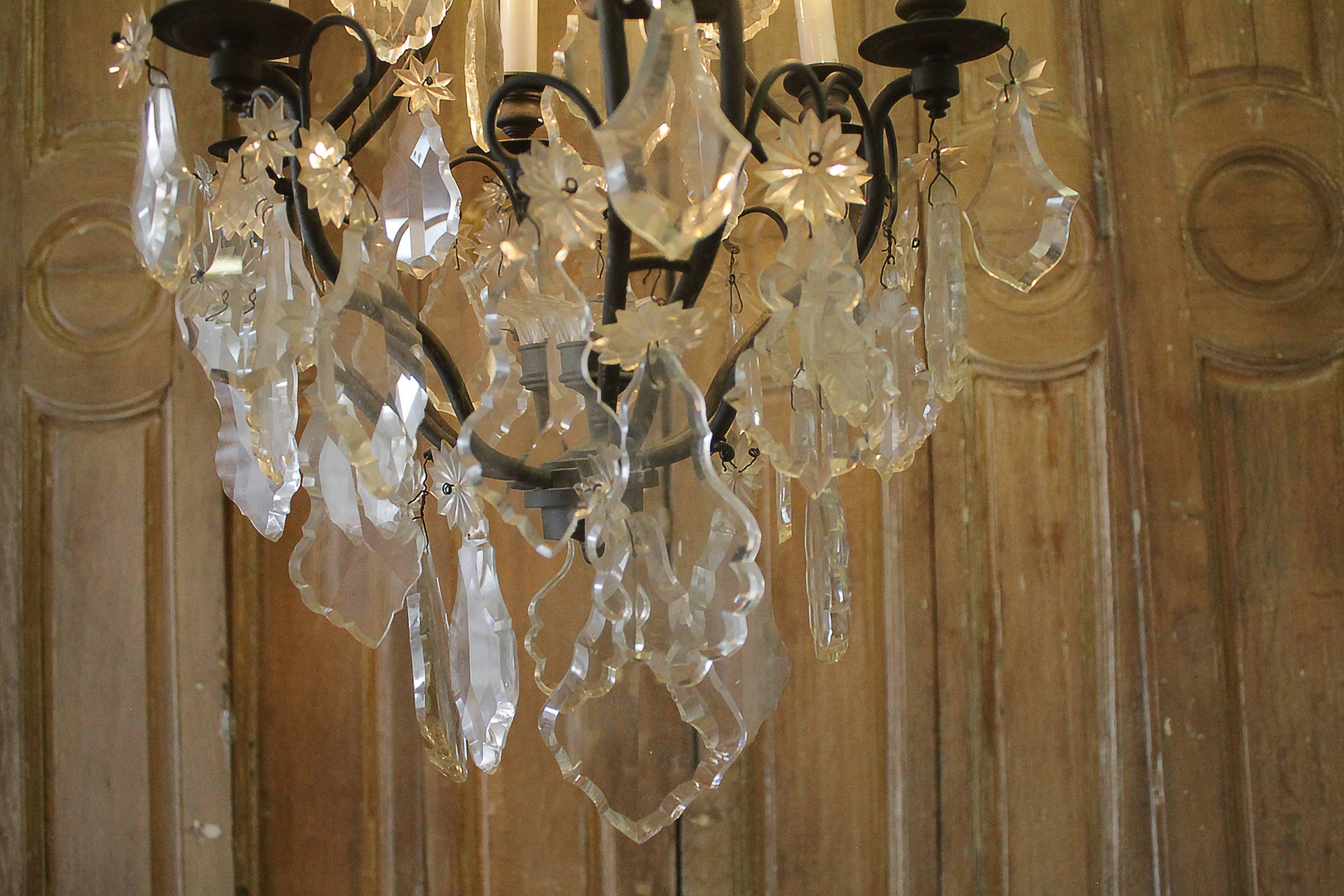 19th Century French Bronze and Crystal Six-Light Chandelier 2