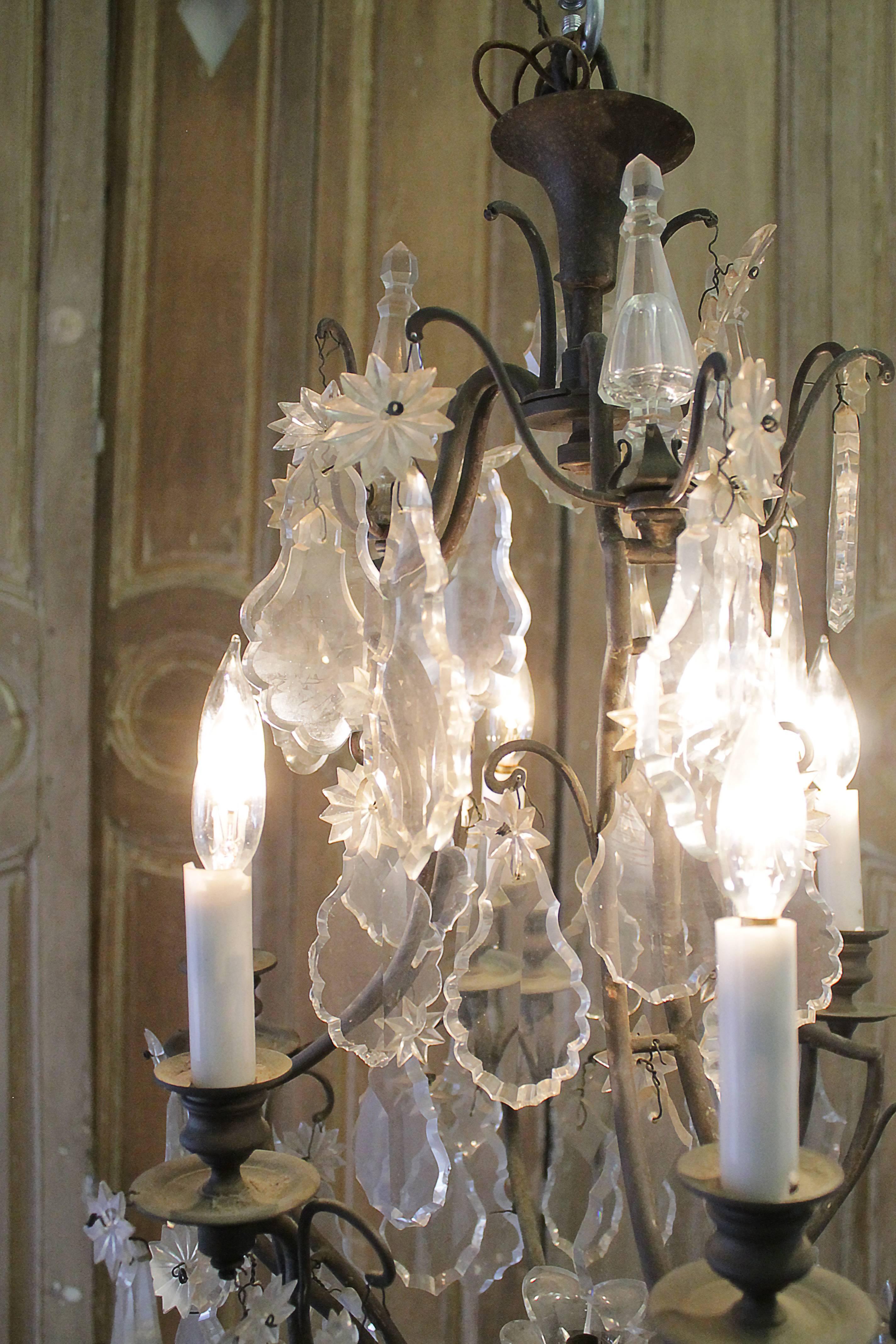 19th Century French Bronze and Crystal Six-Light Chandelier 4