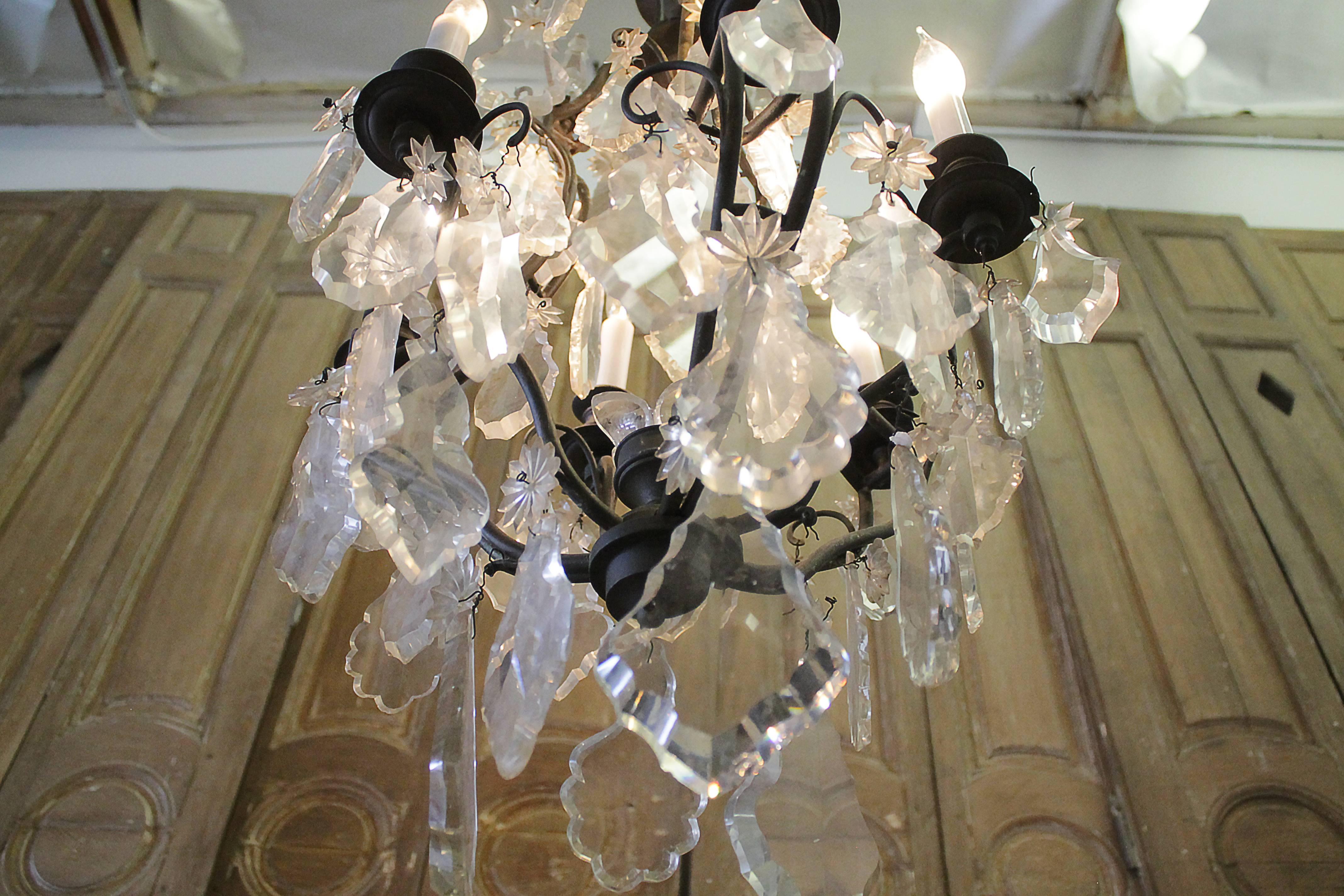 19th Century French Bronze and Crystal Six-Light Chandelier 5