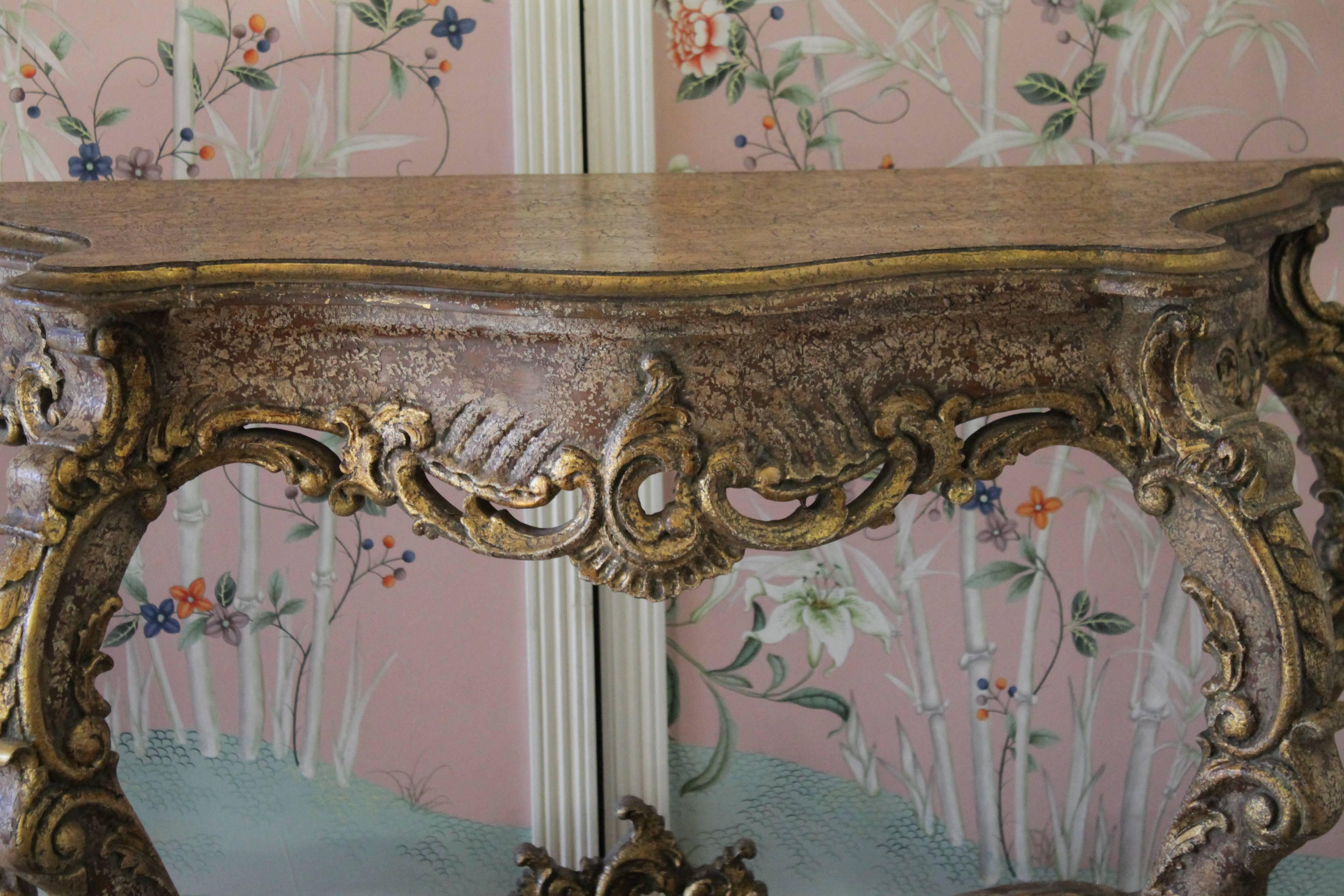Louis XV 20th Century Gilt Console Table with Painted Finish