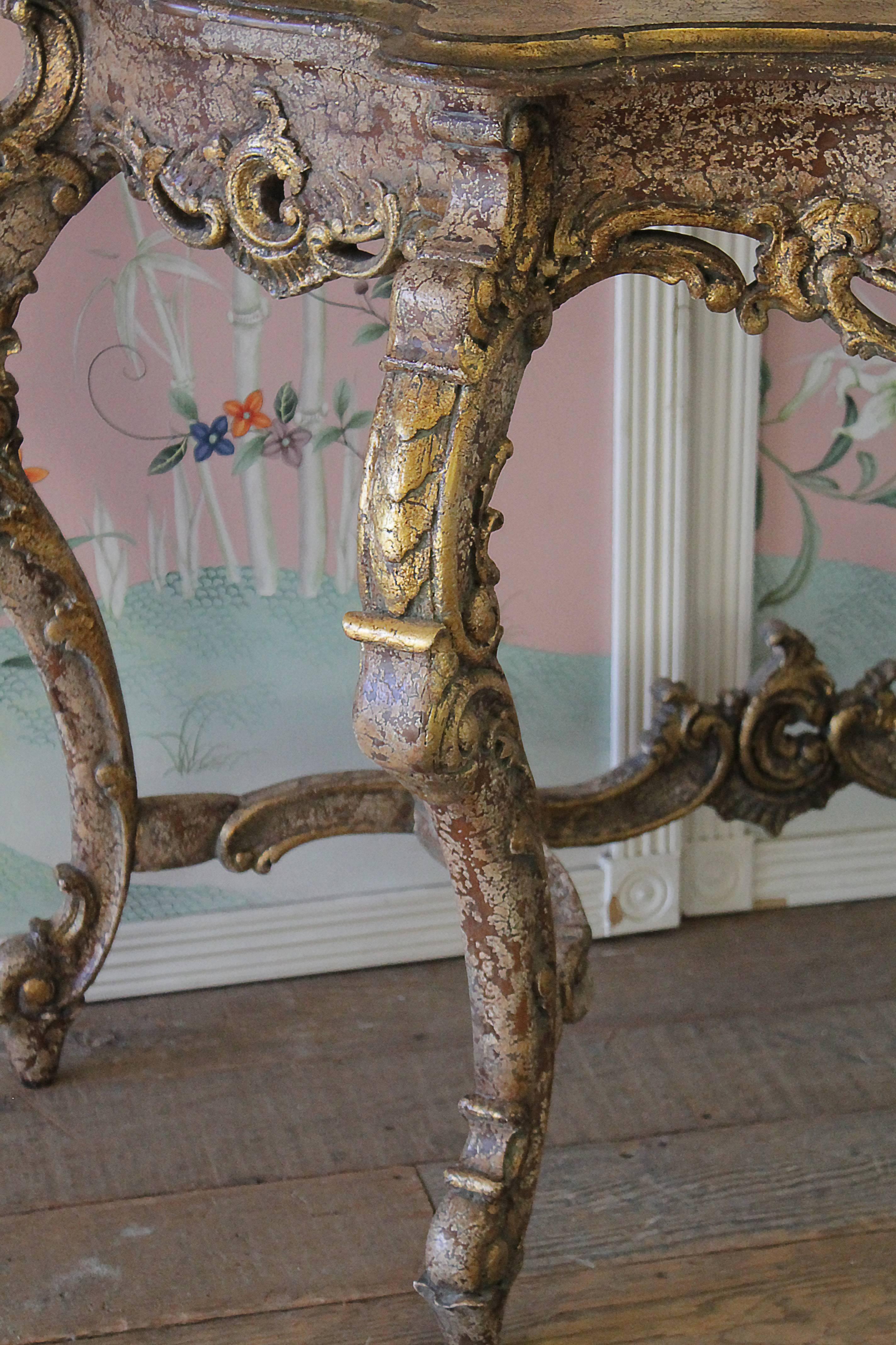 European 20th Century Gilt Console Table with Painted Finish