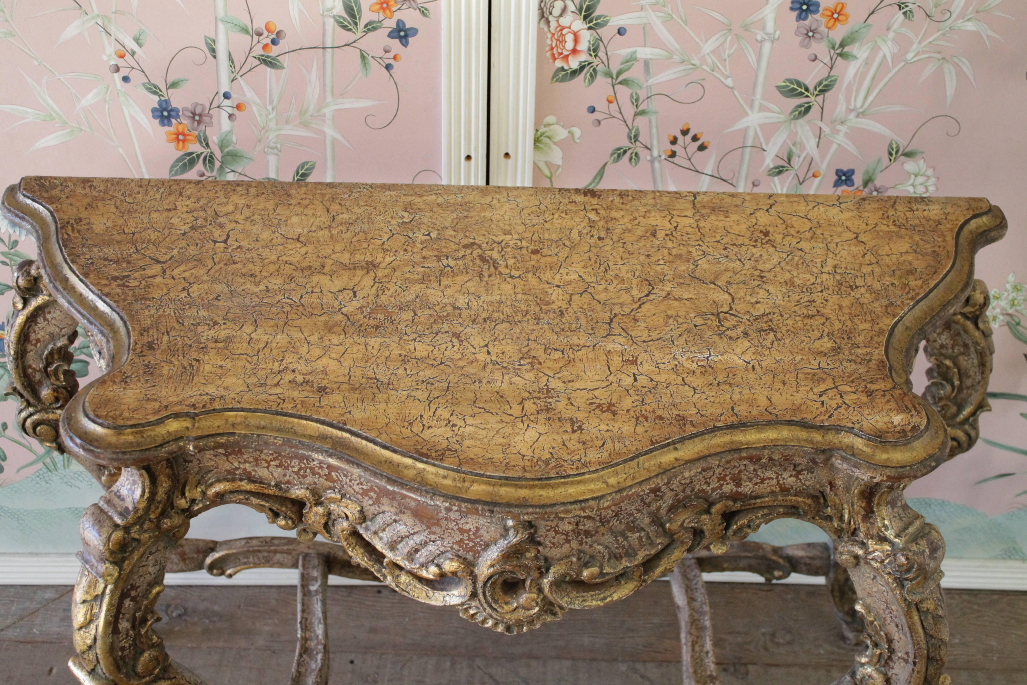 Carved 20th Century Gilt Console Table with Painted Finish