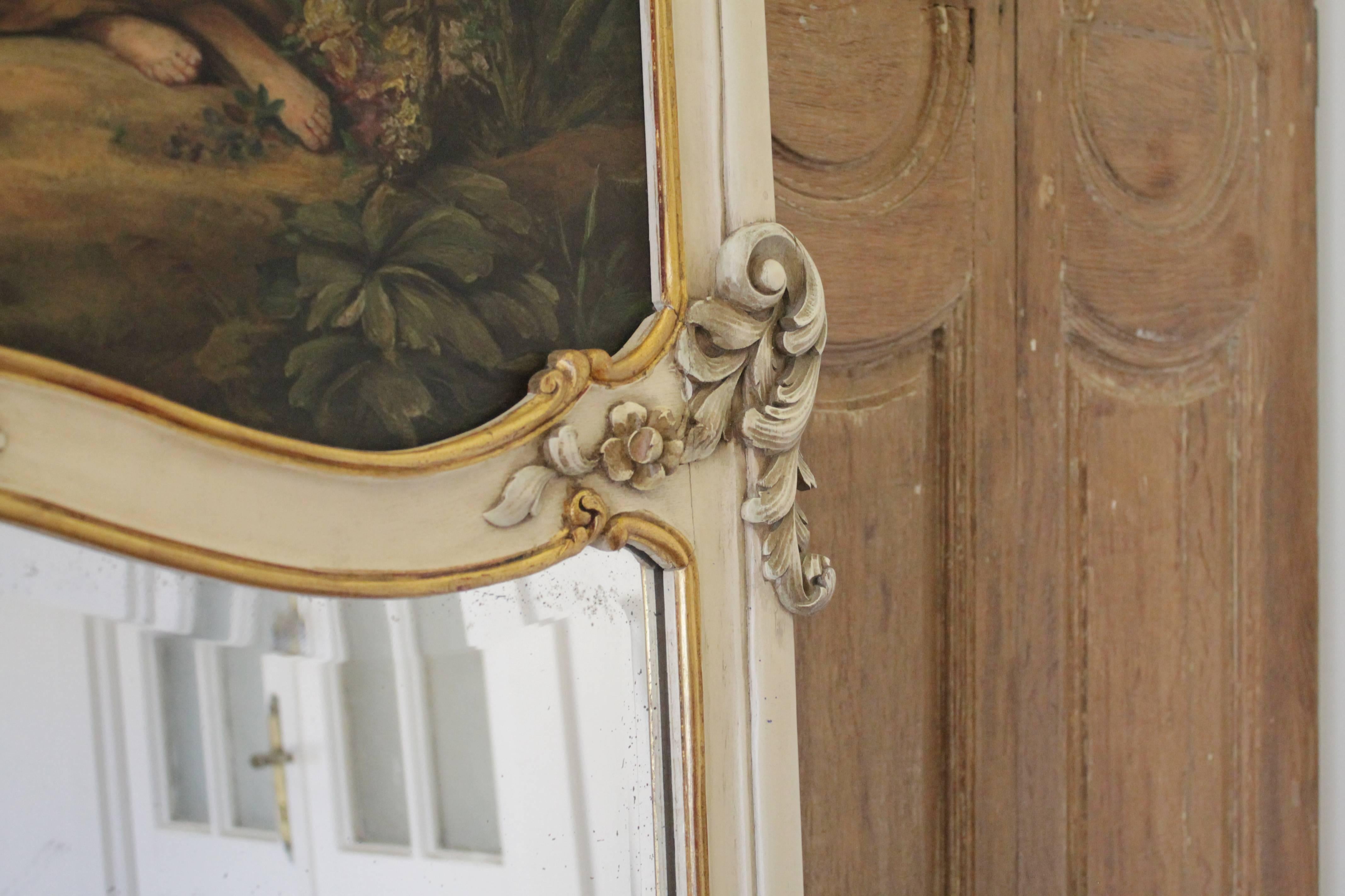 Late 19th Century French Style Trumeau Mirror In Good Condition In Brea, CA