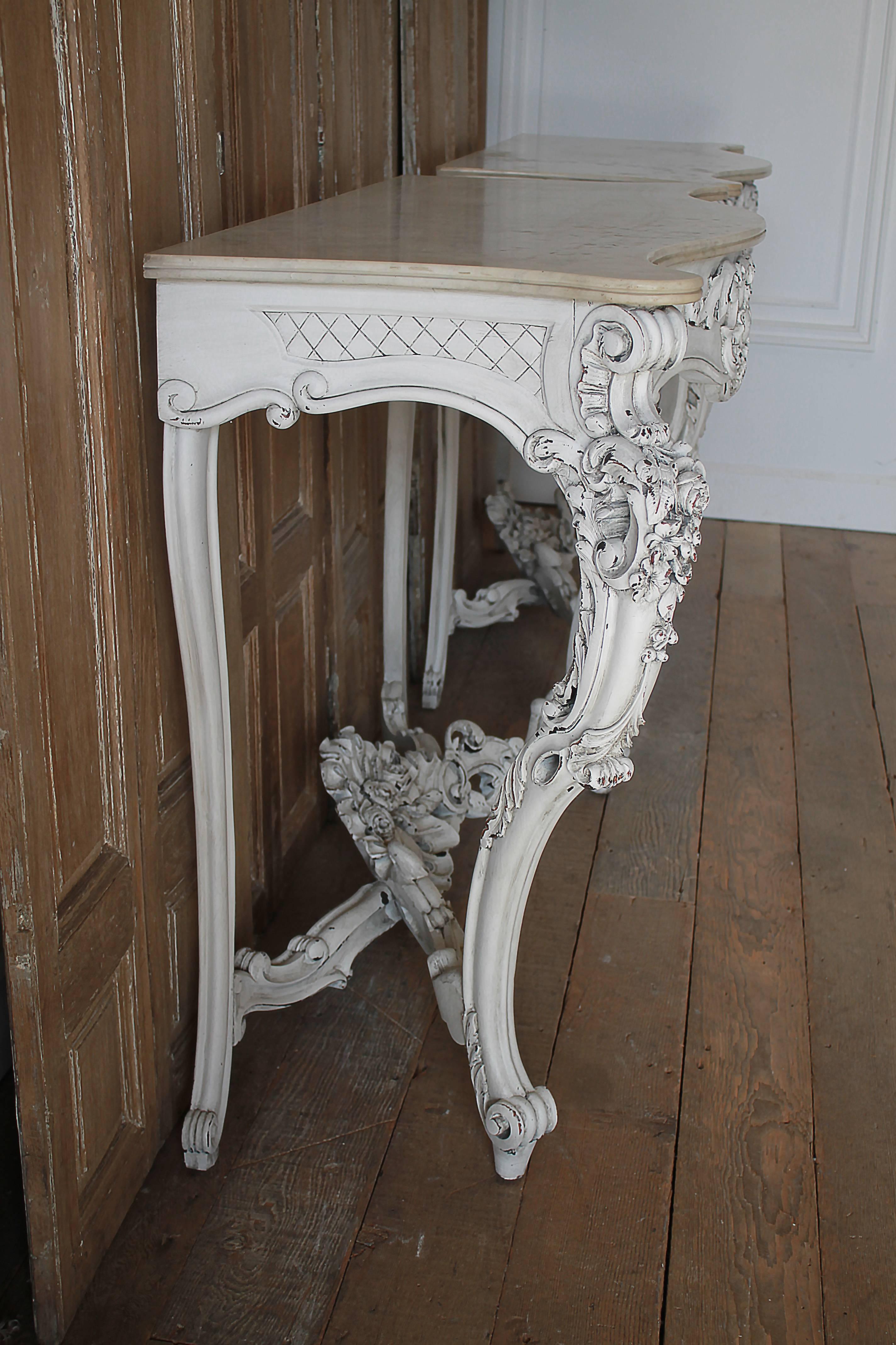 20th Century 19th Century Painted French Console Table with Marble Top
