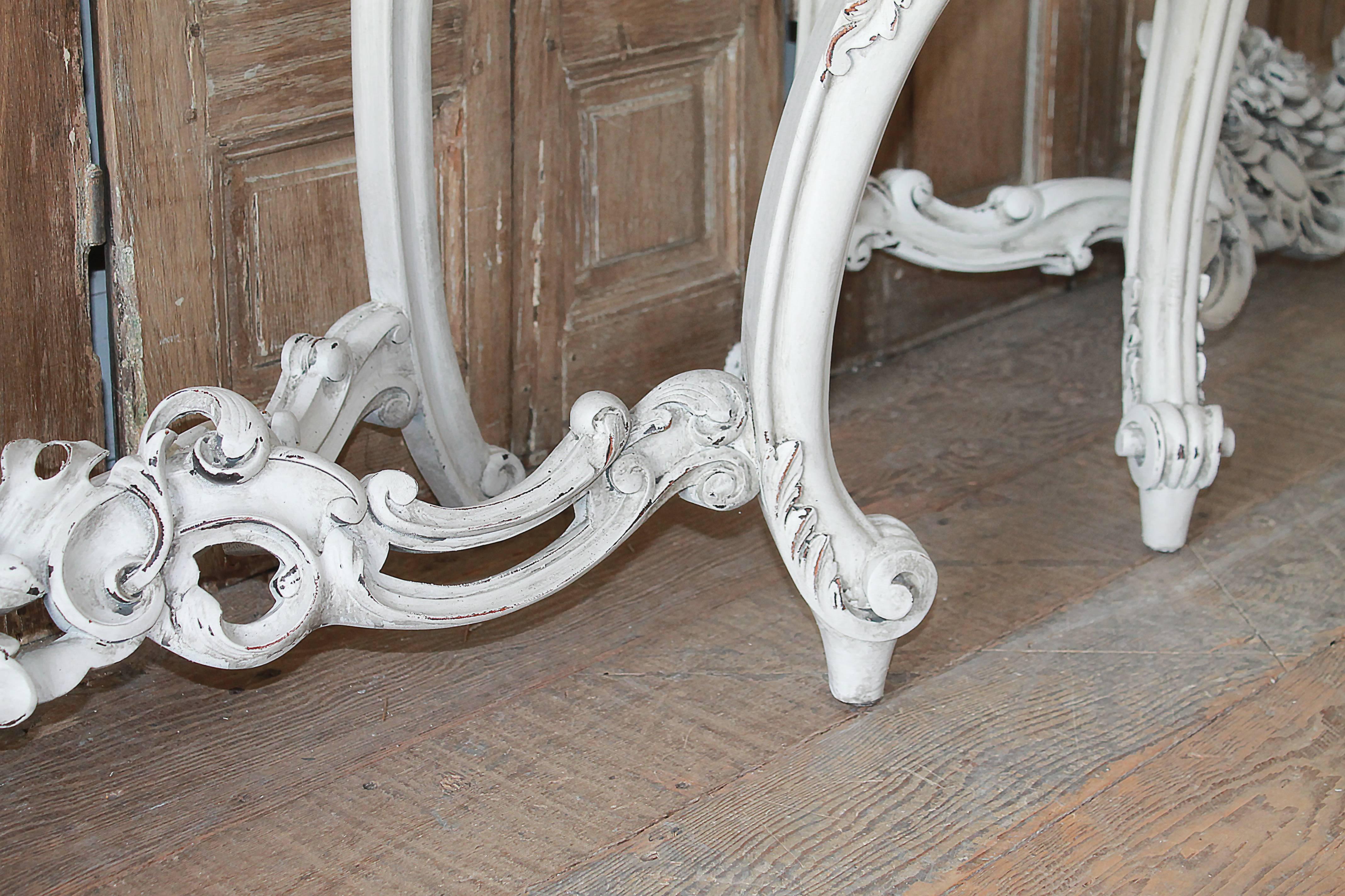Rococo 19th Century Painted French Console Table with Marble Top
