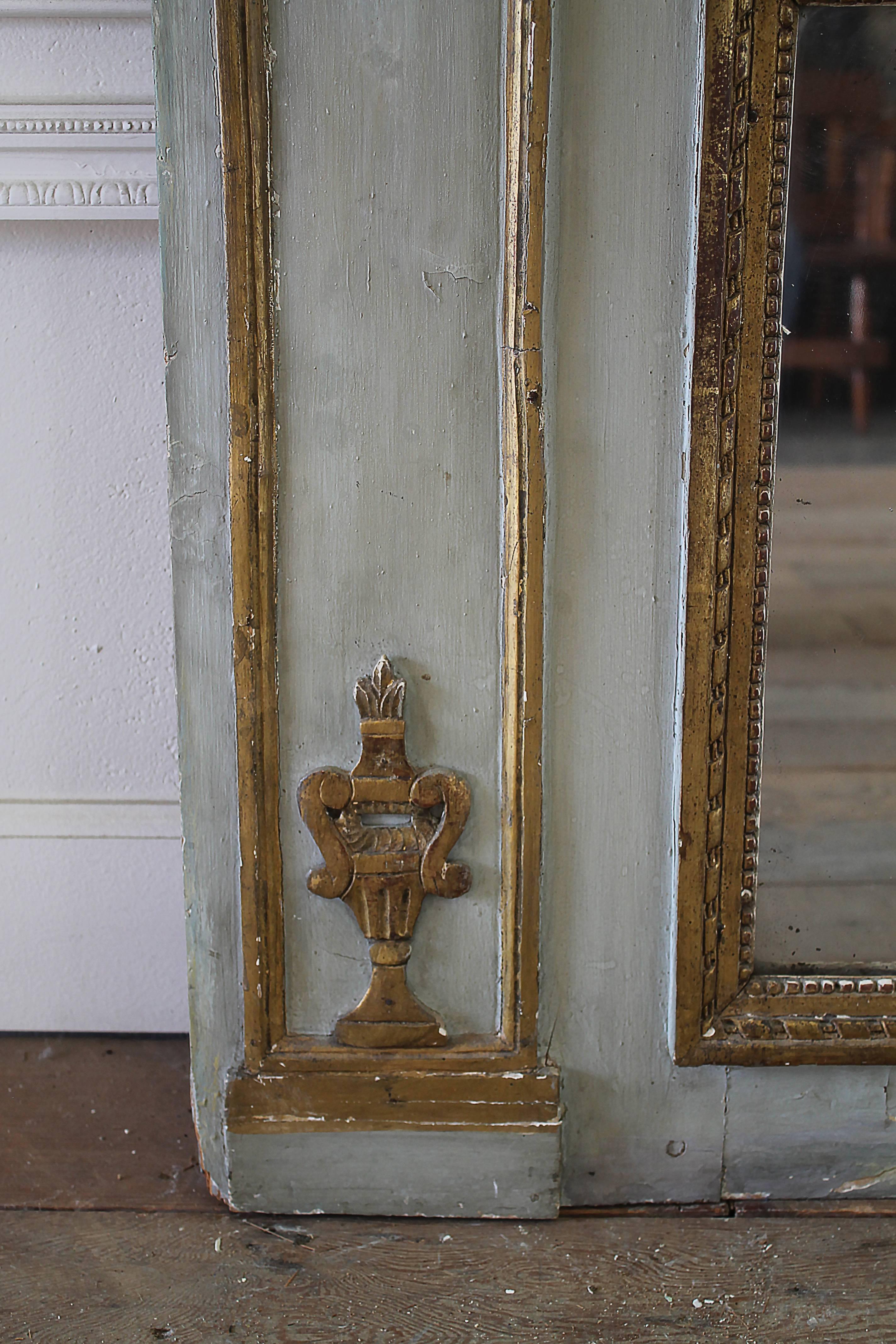 Wood Early 19th Century Original Painted and Gilt Carved Trumeau Mirror