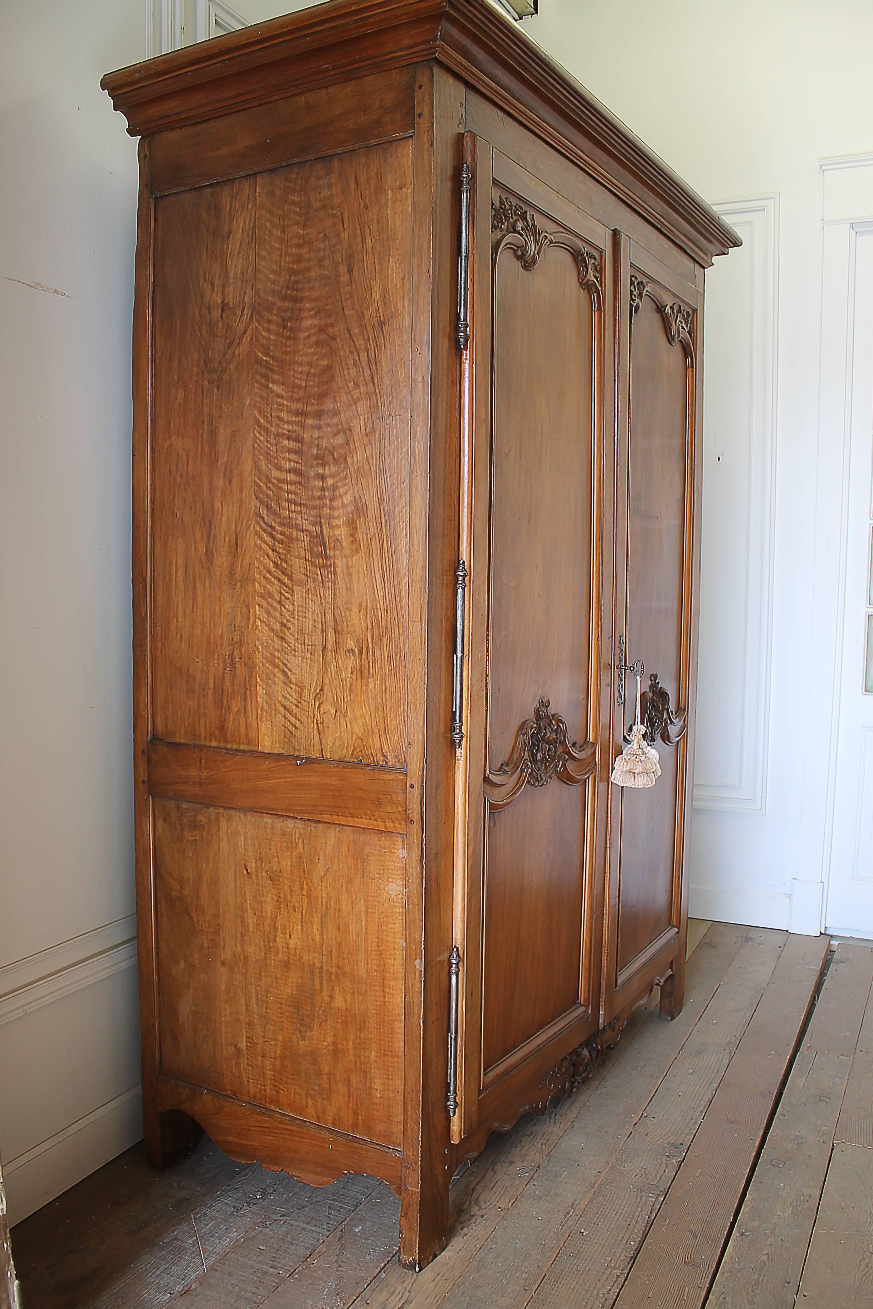 19th Century Large French Walnut Carved Armoire  1
