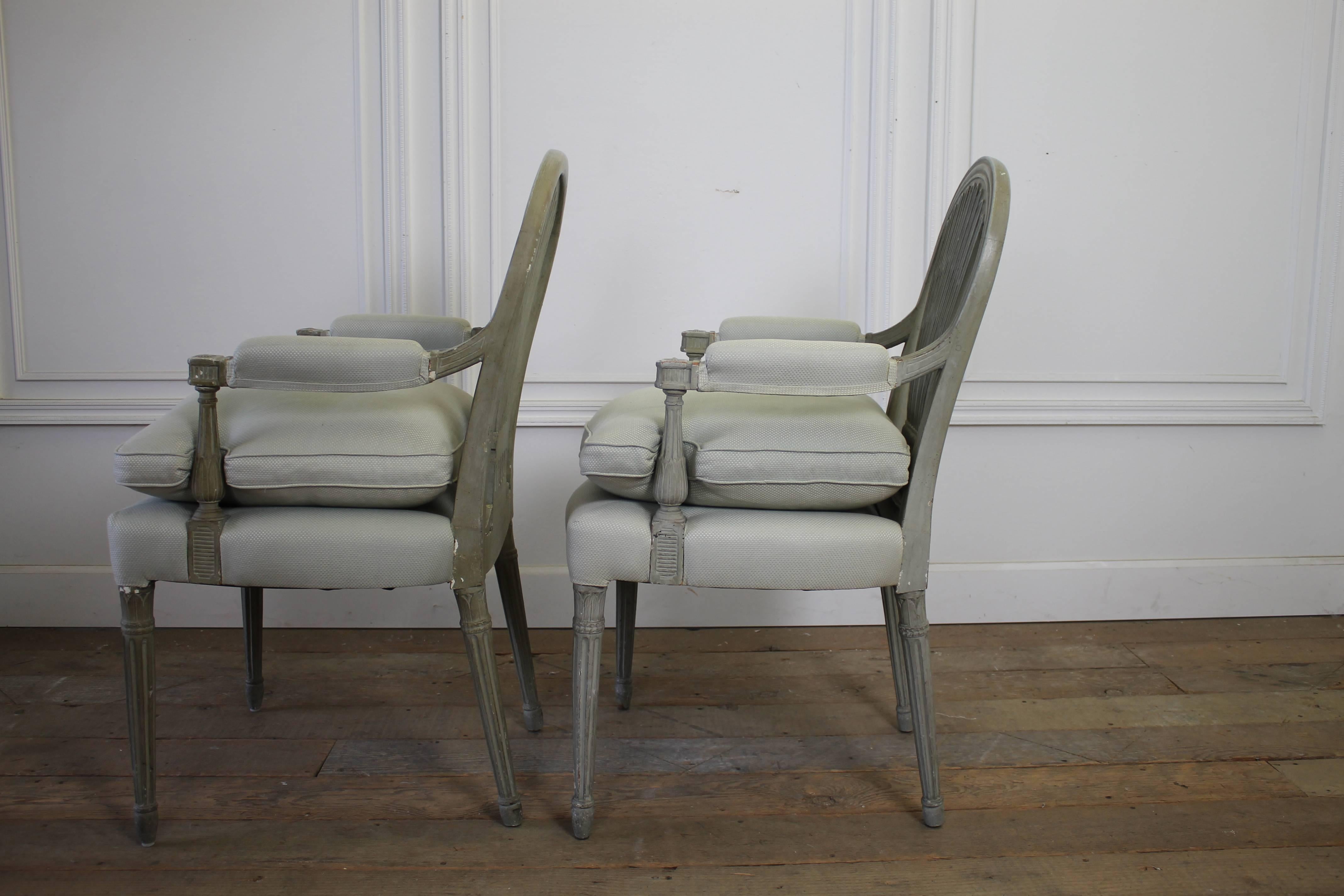 Early 19th Century Painted Upholstered Wheatsheaf Style Gustavian Dining Chairs 2