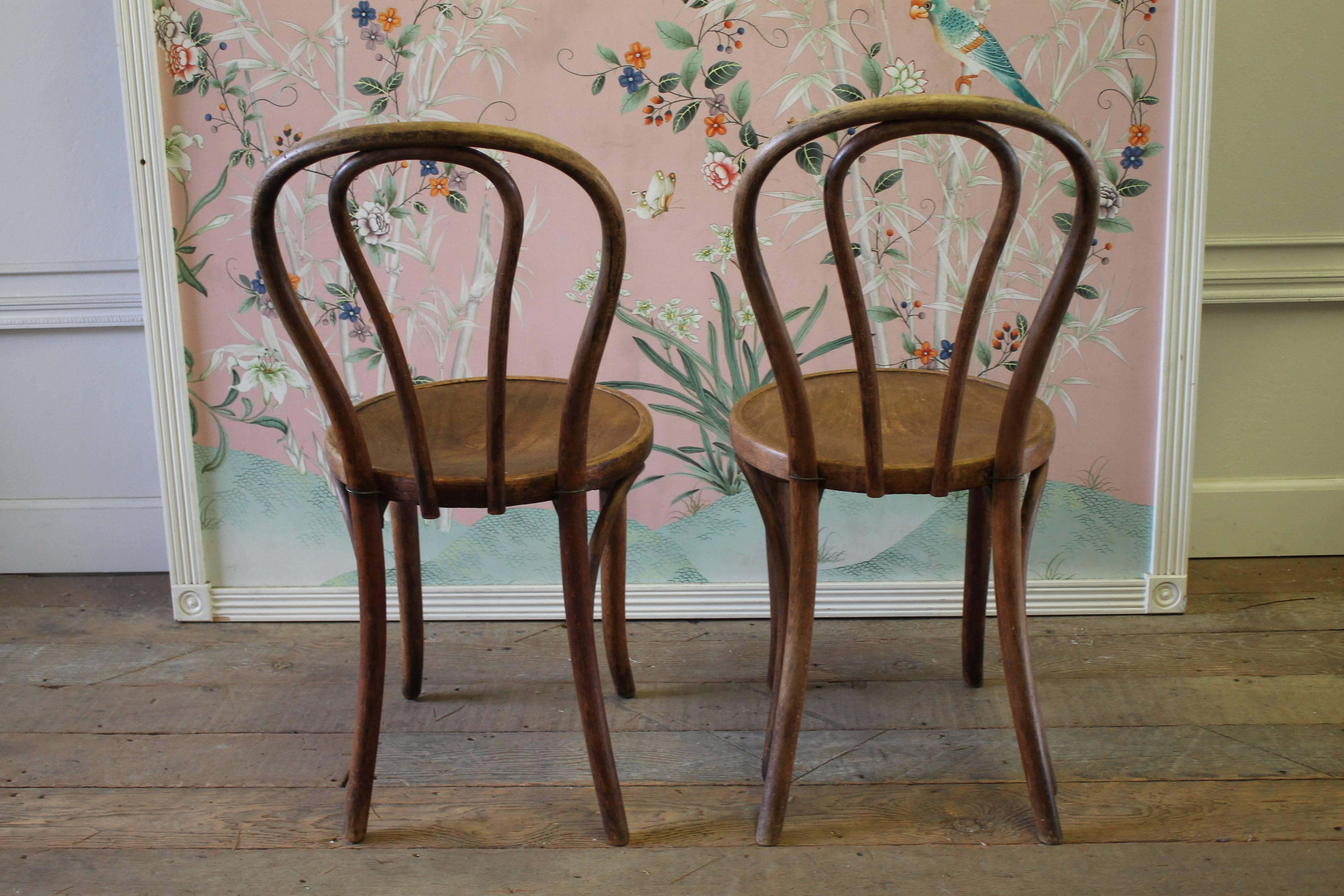 Pair of Vintage Bentwood Chairs with Embossed Wood Seat In Good Condition In Brea, CA