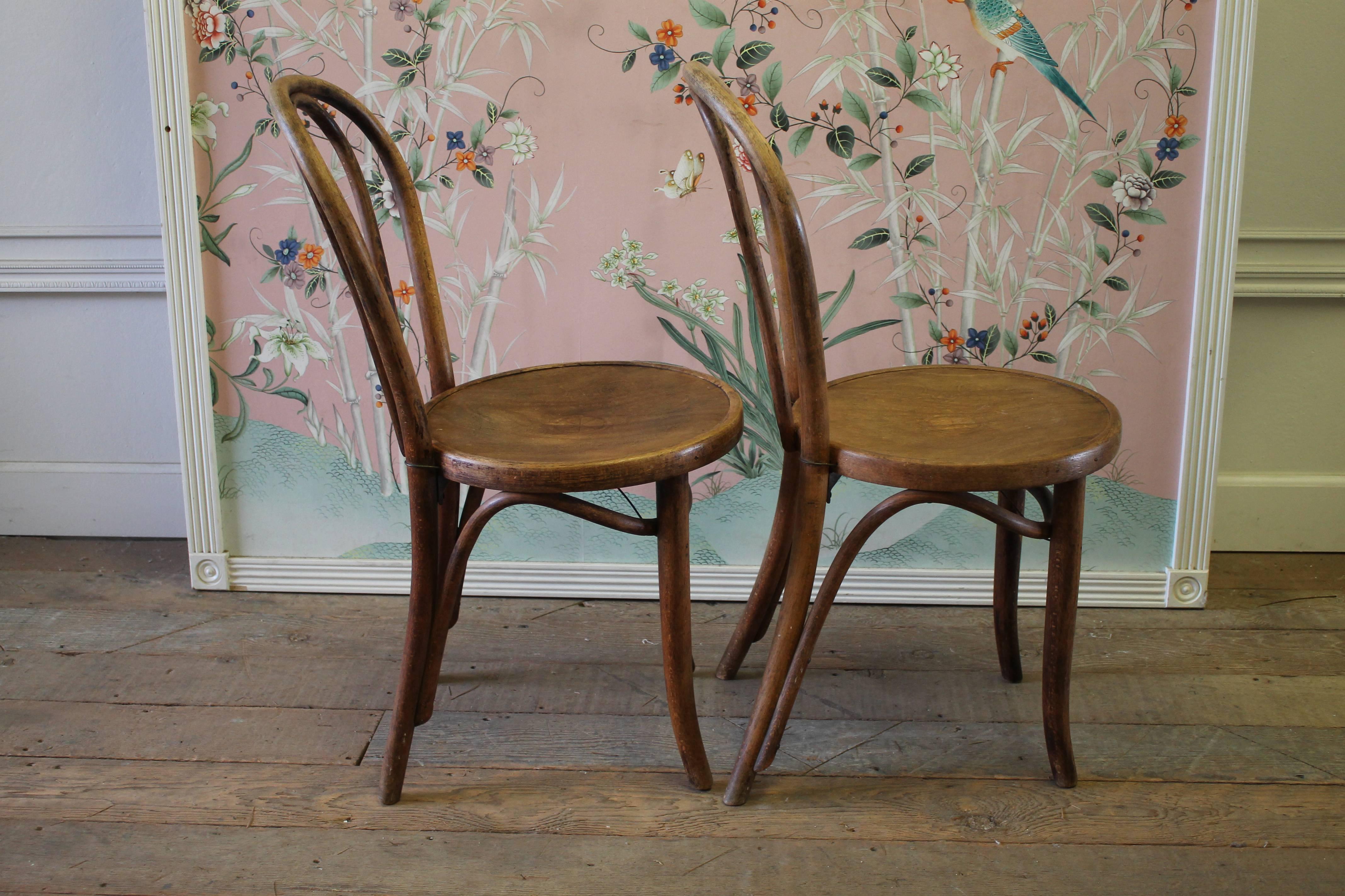 20th Century Pair of Vintage Bentwood Chairs with Embossed Wood Seat