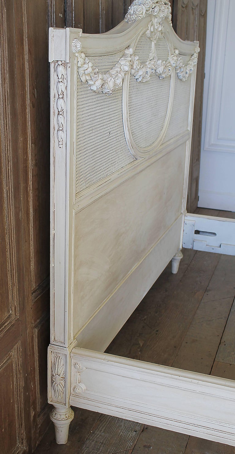 French Country Painted Cane and Roses Swag Bed Full or Queen at 1stDibs