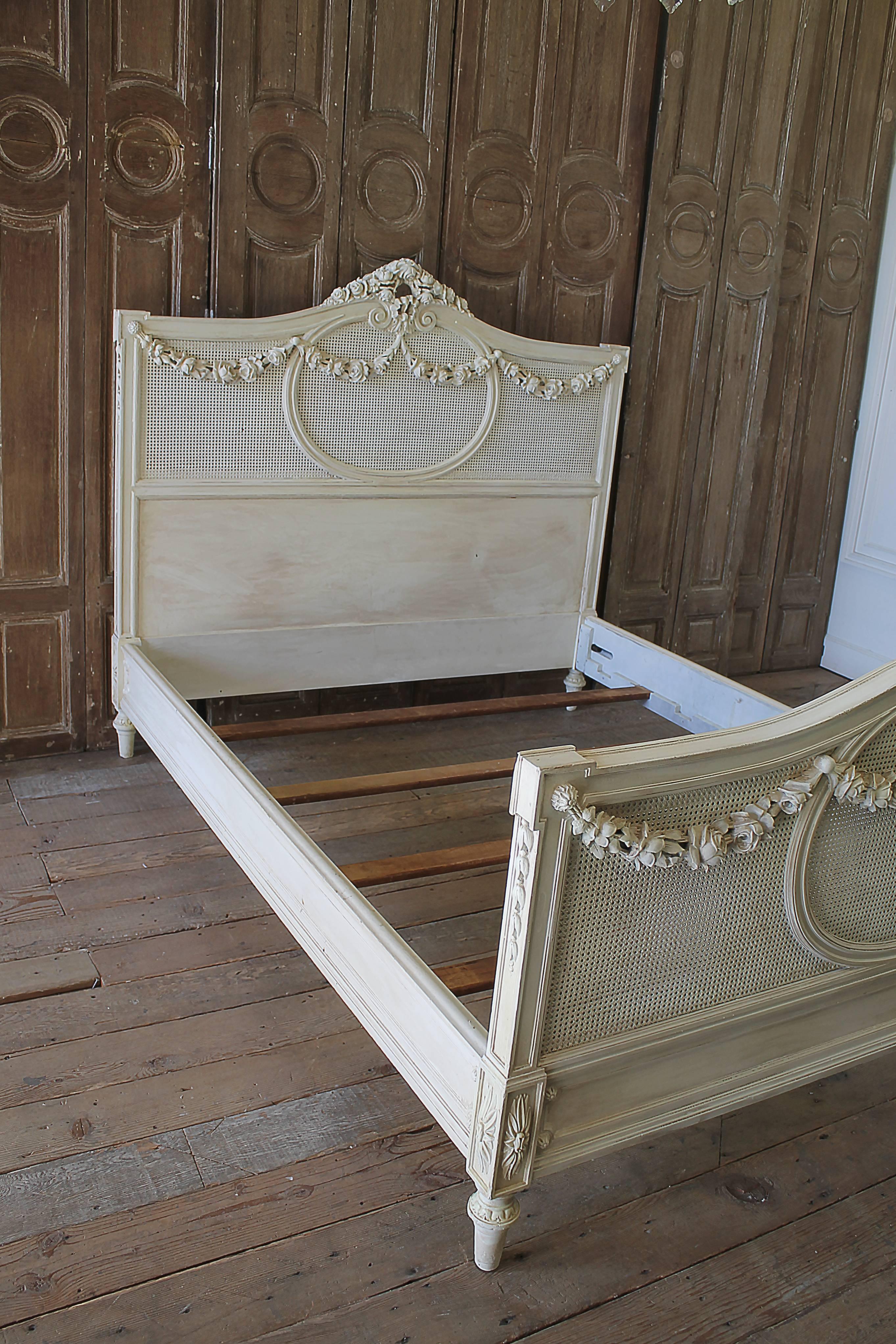 French Country Painted Cane and Roses Swag Bed Full or Queen 1