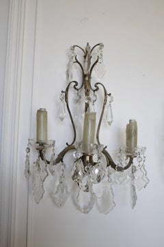 Antique Pair of French Sconces with Crystals