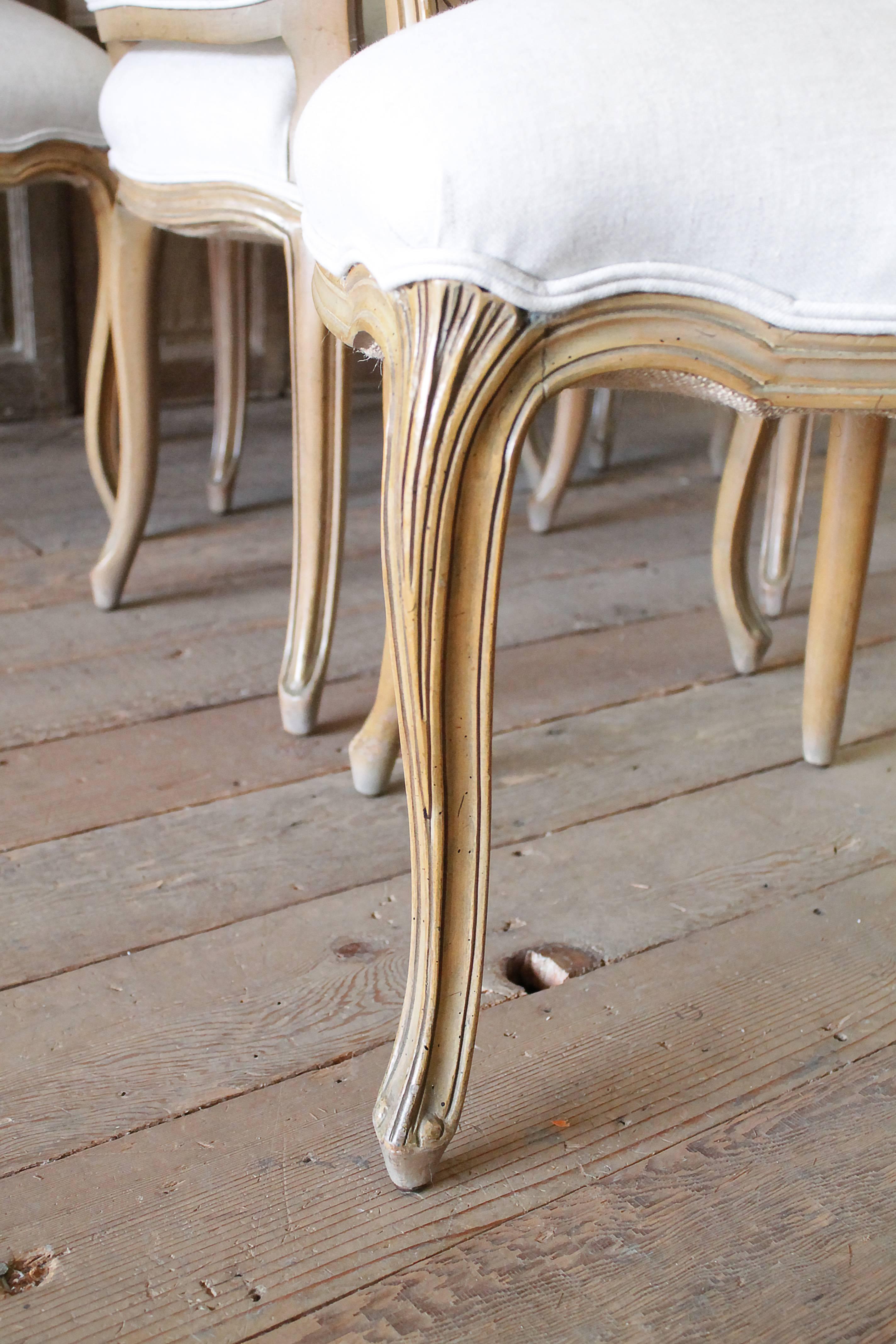 Set of Six Wood Louis XV Style Dining Chairs in Natural Belgian Linen 4