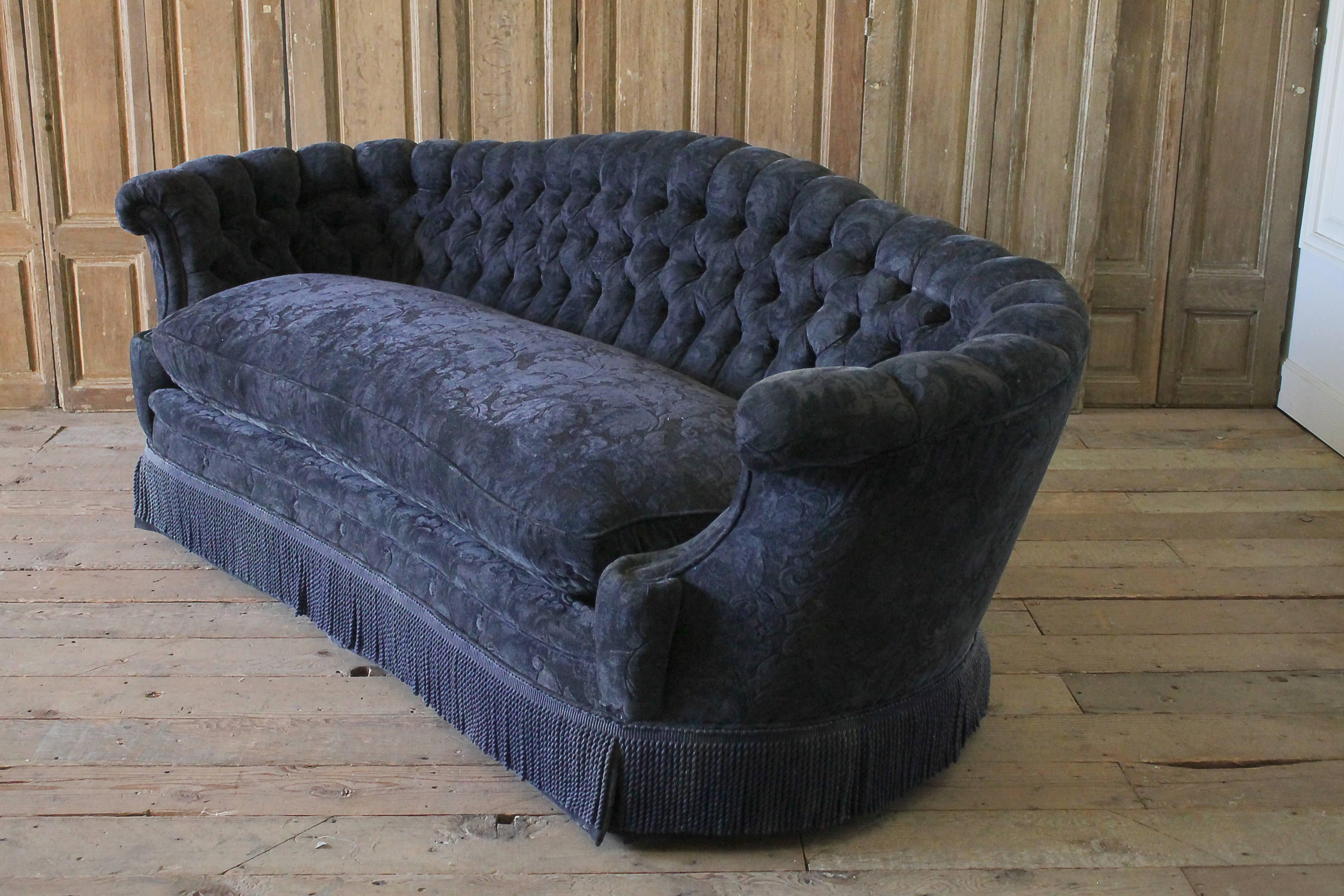 Wood Vintage Button Tufted Victorian Style Sofa