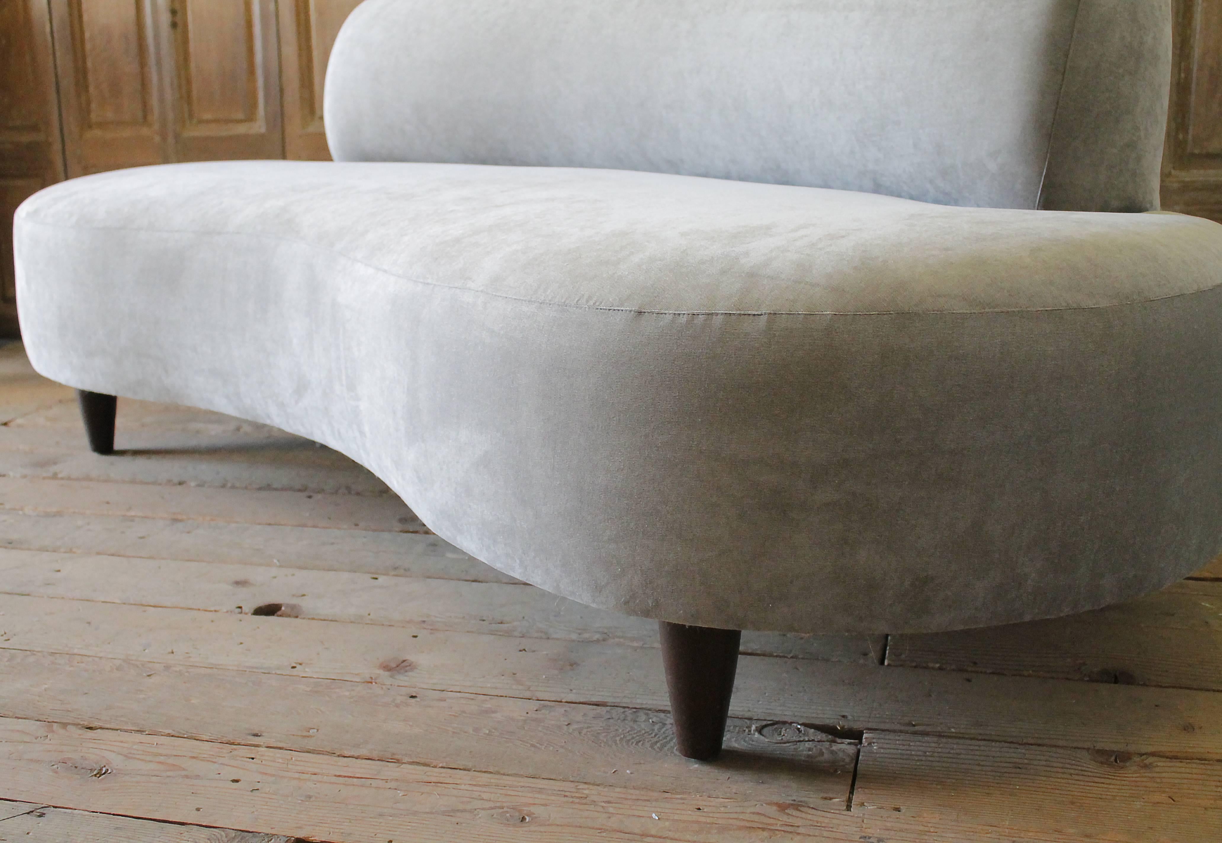 Vintage Noguchi Style Free-Form Sofa in Pale Grey Velvet In Good Condition In Brea, CA