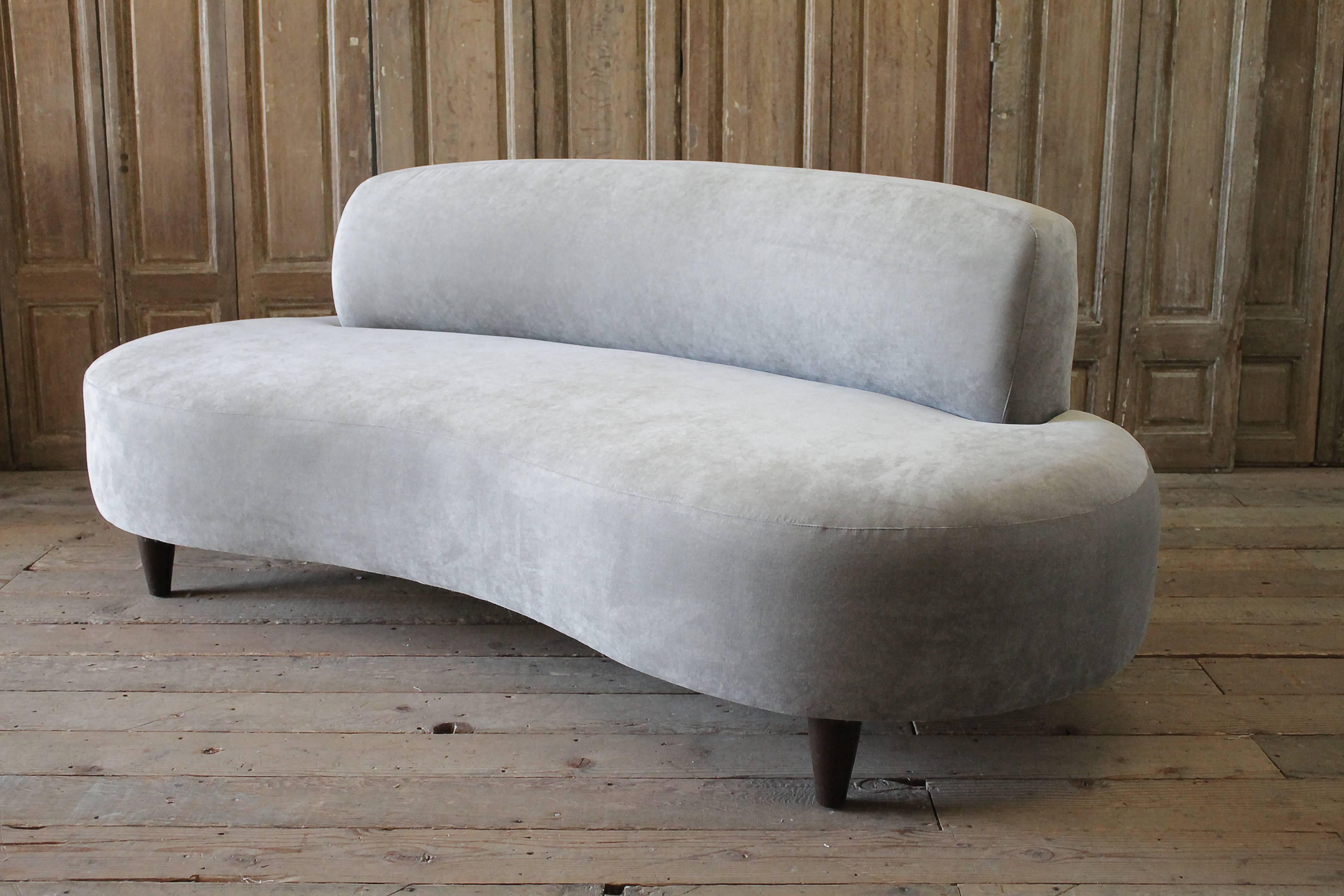 Mid-Century Modern Vintage Noguchi Style Free-Form Sofa in Pale Grey Velvet