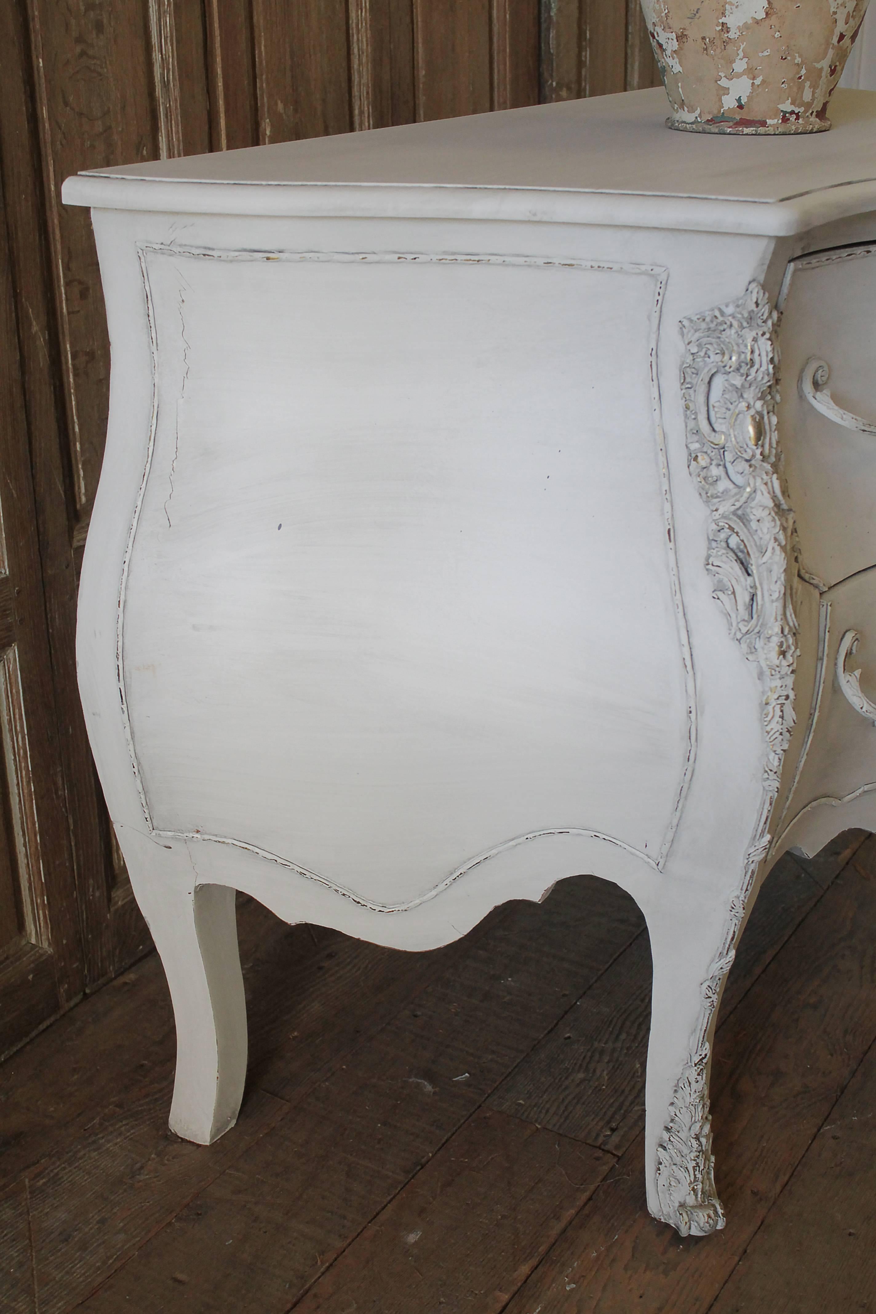 20th Century Carved and Painted Louis XV Style Bombe Commode 1