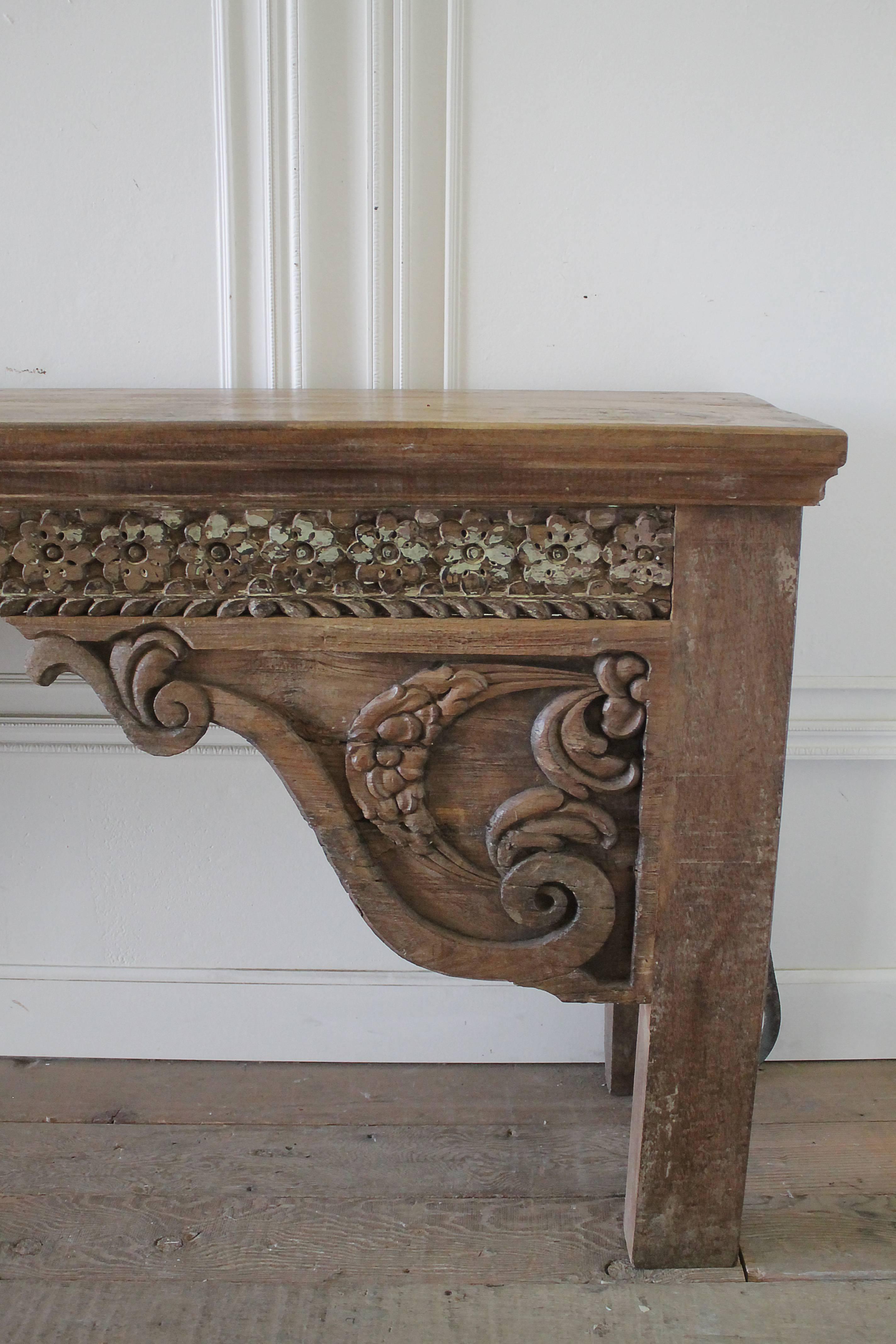 Hand-Carved Decorative Wood and Iron Moroccan Style Console Sofa Table